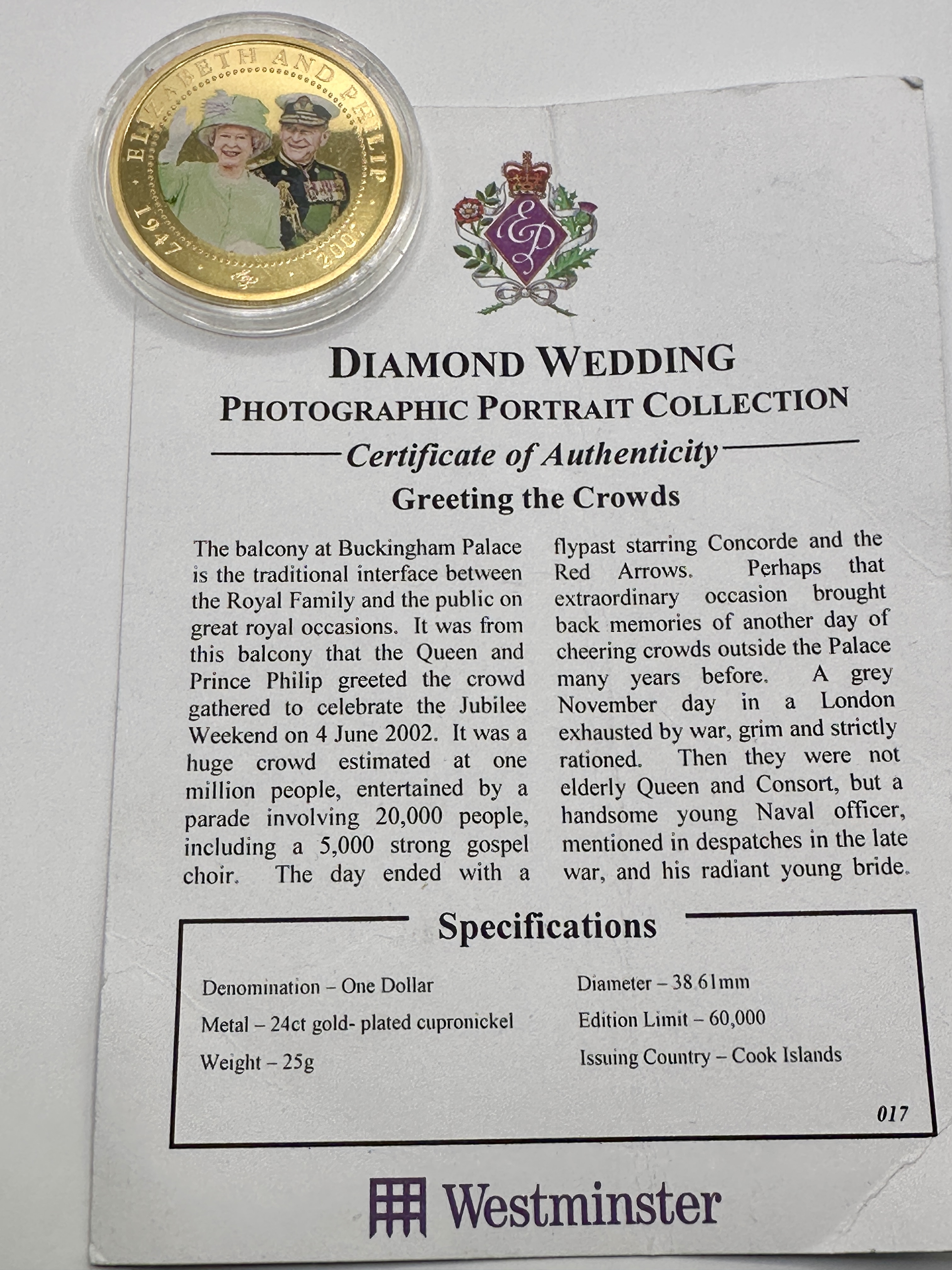 Cook Islands 2007 One Dollar Diamond Wedding Photographic Portrait Coin