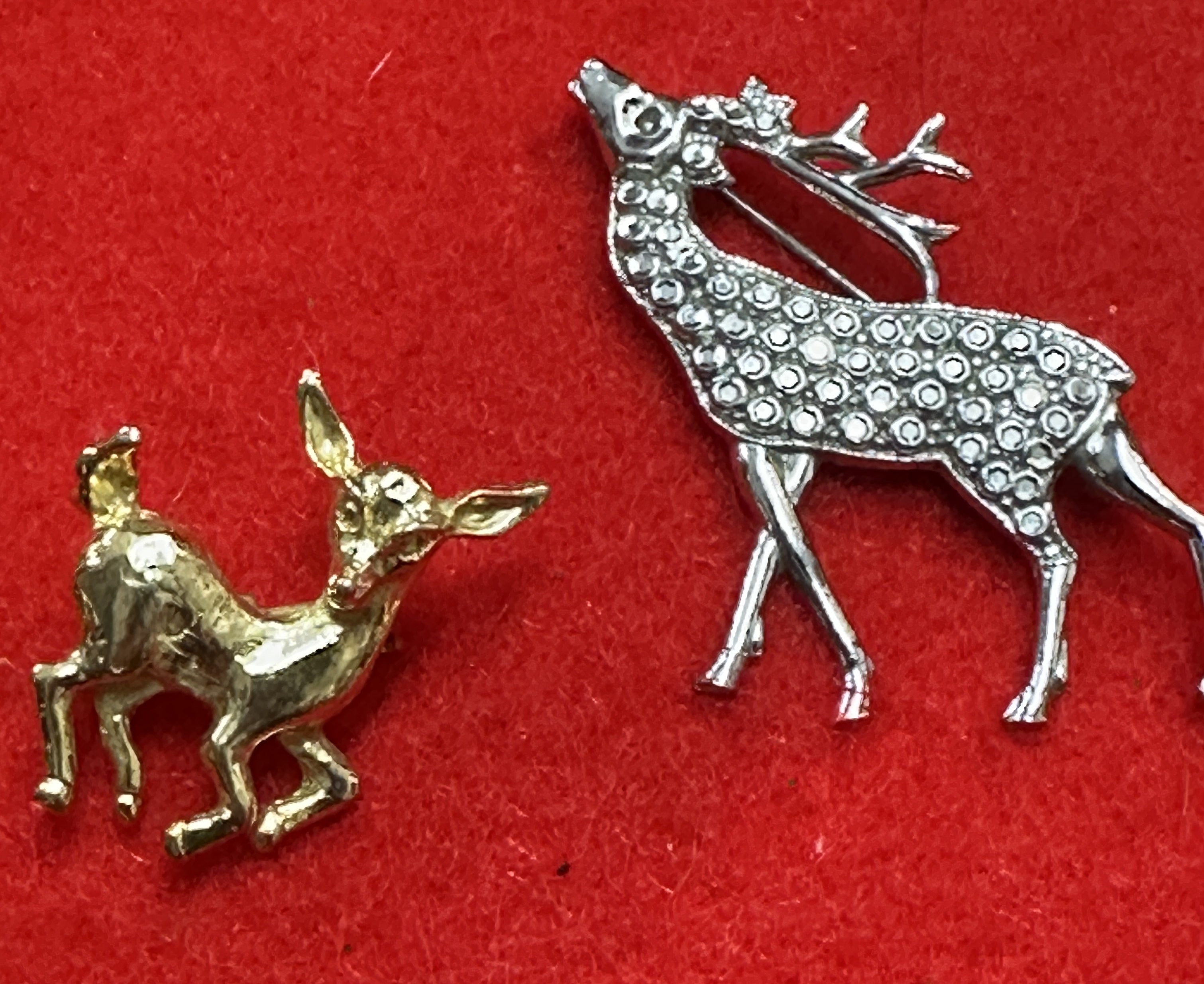 Two Vintage Costume Jewellery Deer Brooches