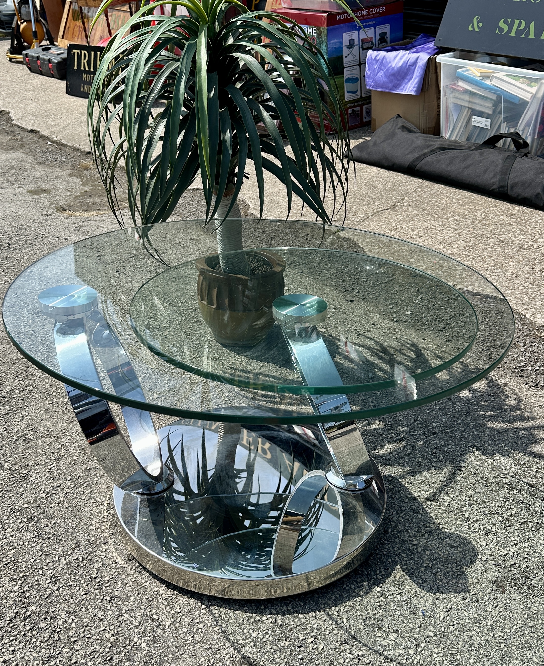Contemporary Swivelling Two Tier Chrome and Glass Coffee Table