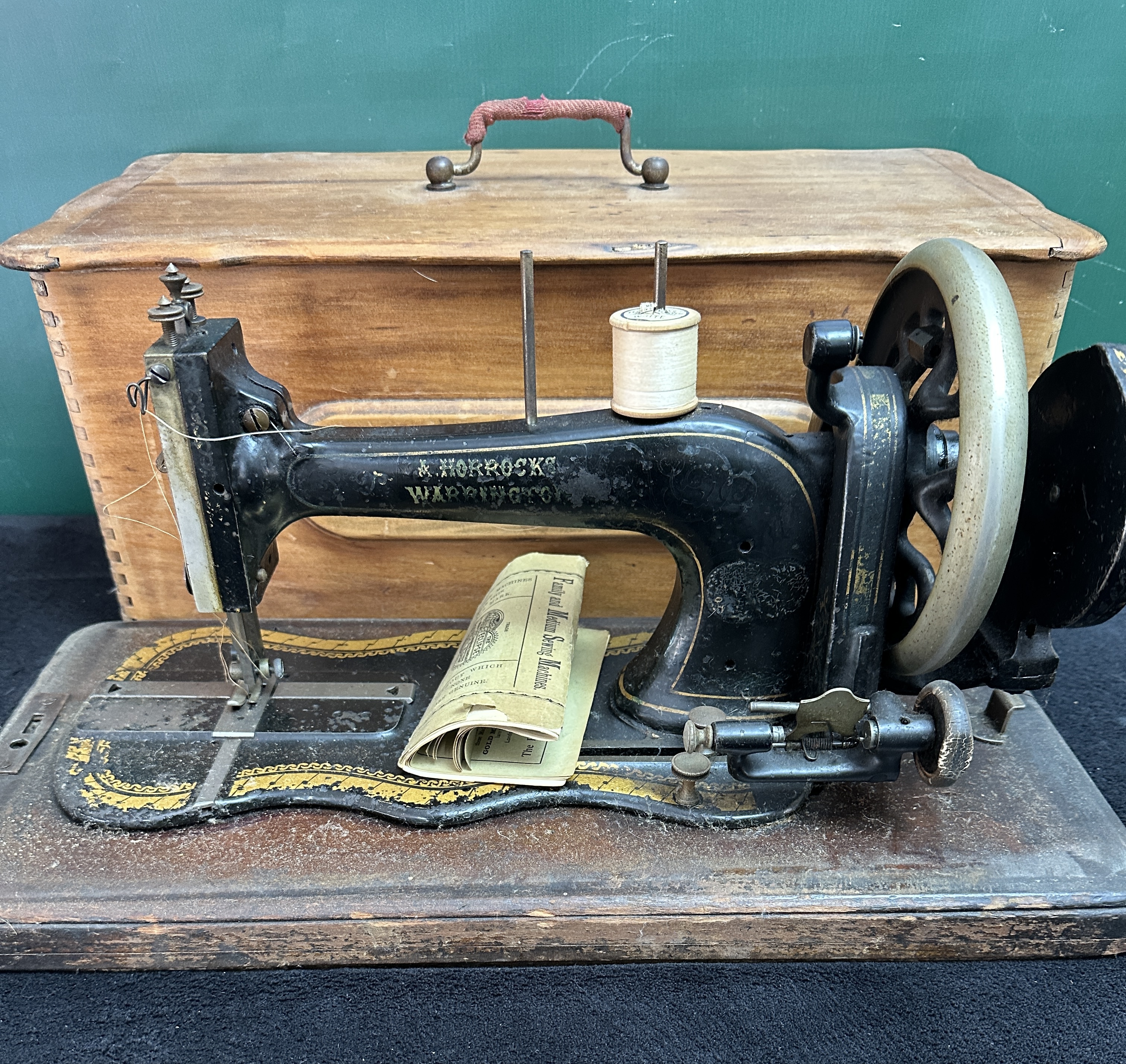 A Victorian Hand-Crank Fiddle Base Sewing Machine by A. Horrocks of Warrington