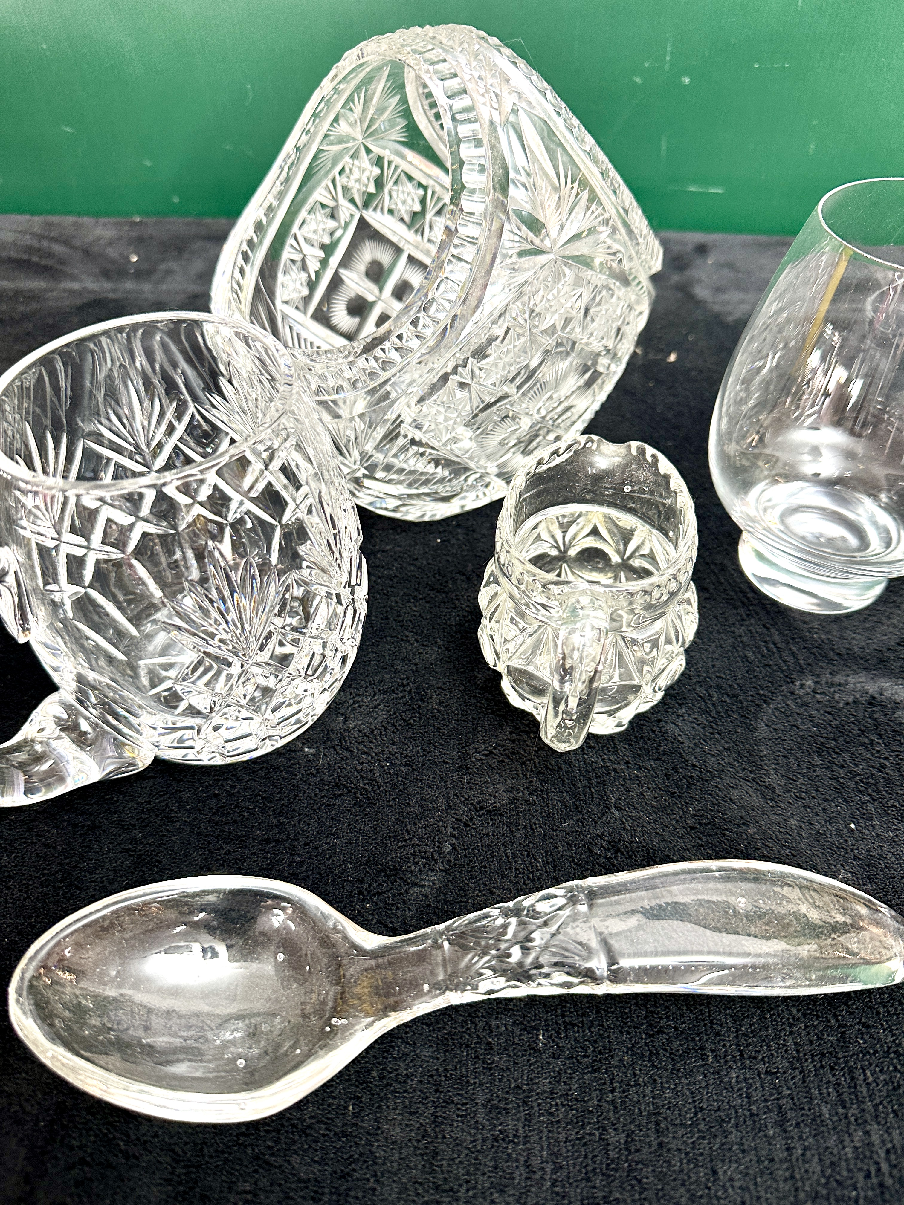 A Collection of Cut Glass and Crystal Tableware including a Basket and Serving Spoon