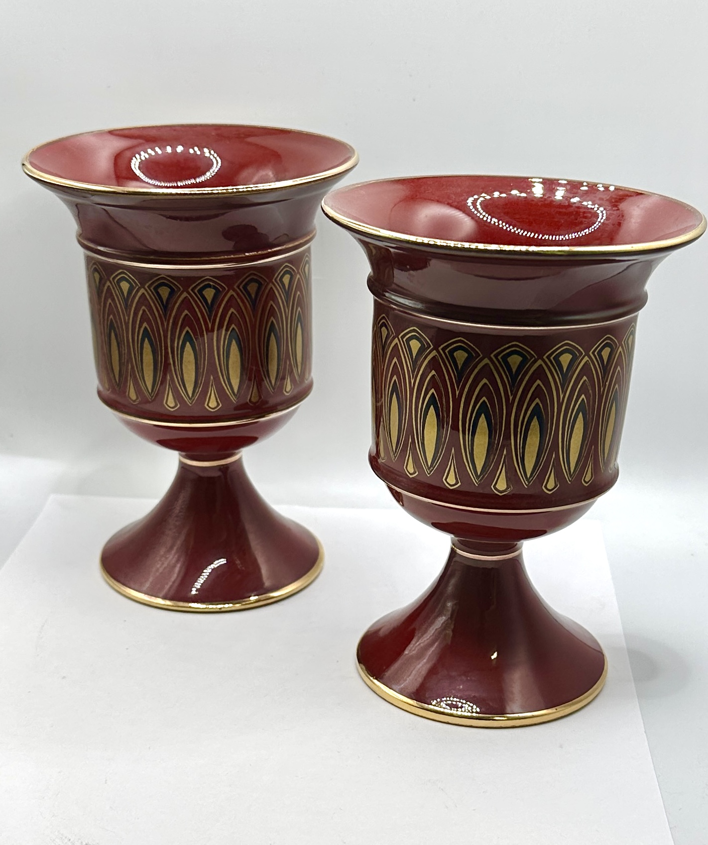A Pair of Il Verrocchio Italian Ceramic Pedestal Chalices