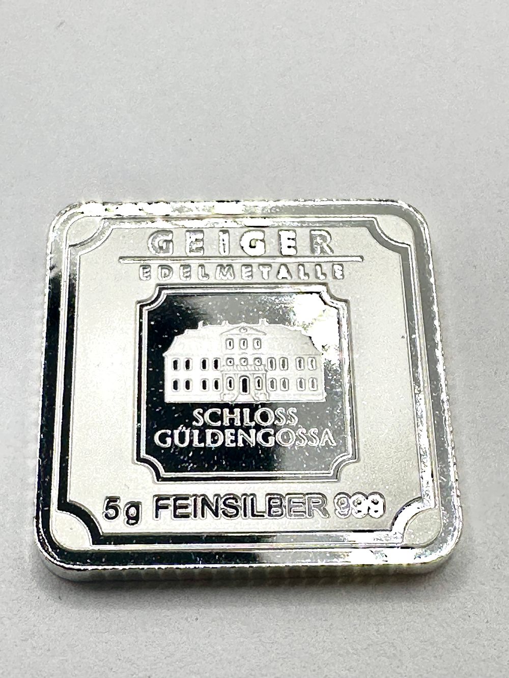 Lot 314: Geiger Edelmetalle 5 Gram .999 Fine Silver Square Bullion Bar