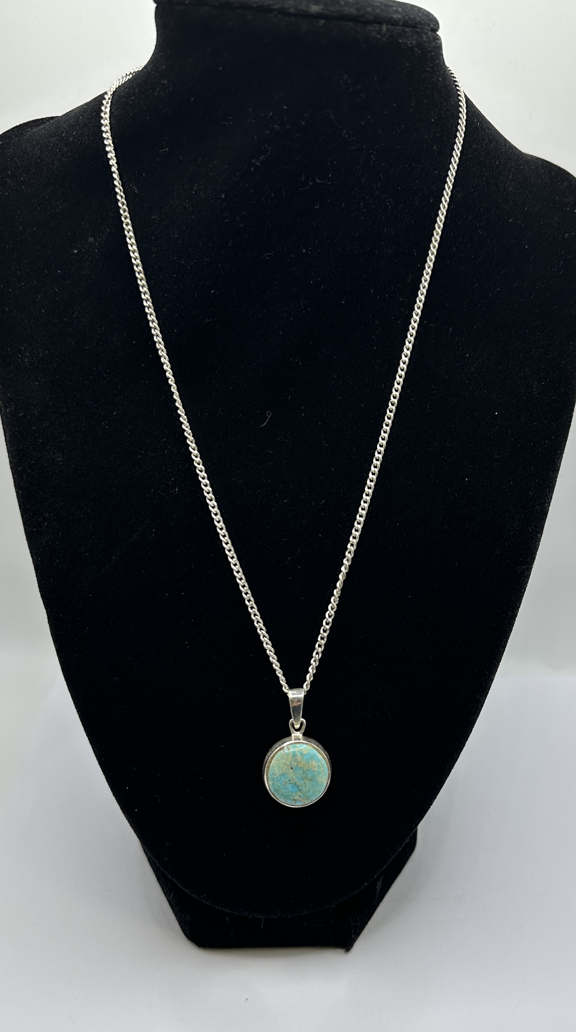 A British Sterling Silver Double-Sided Pisces Zodiac Pendant Necklace with Turquoise and Citrine