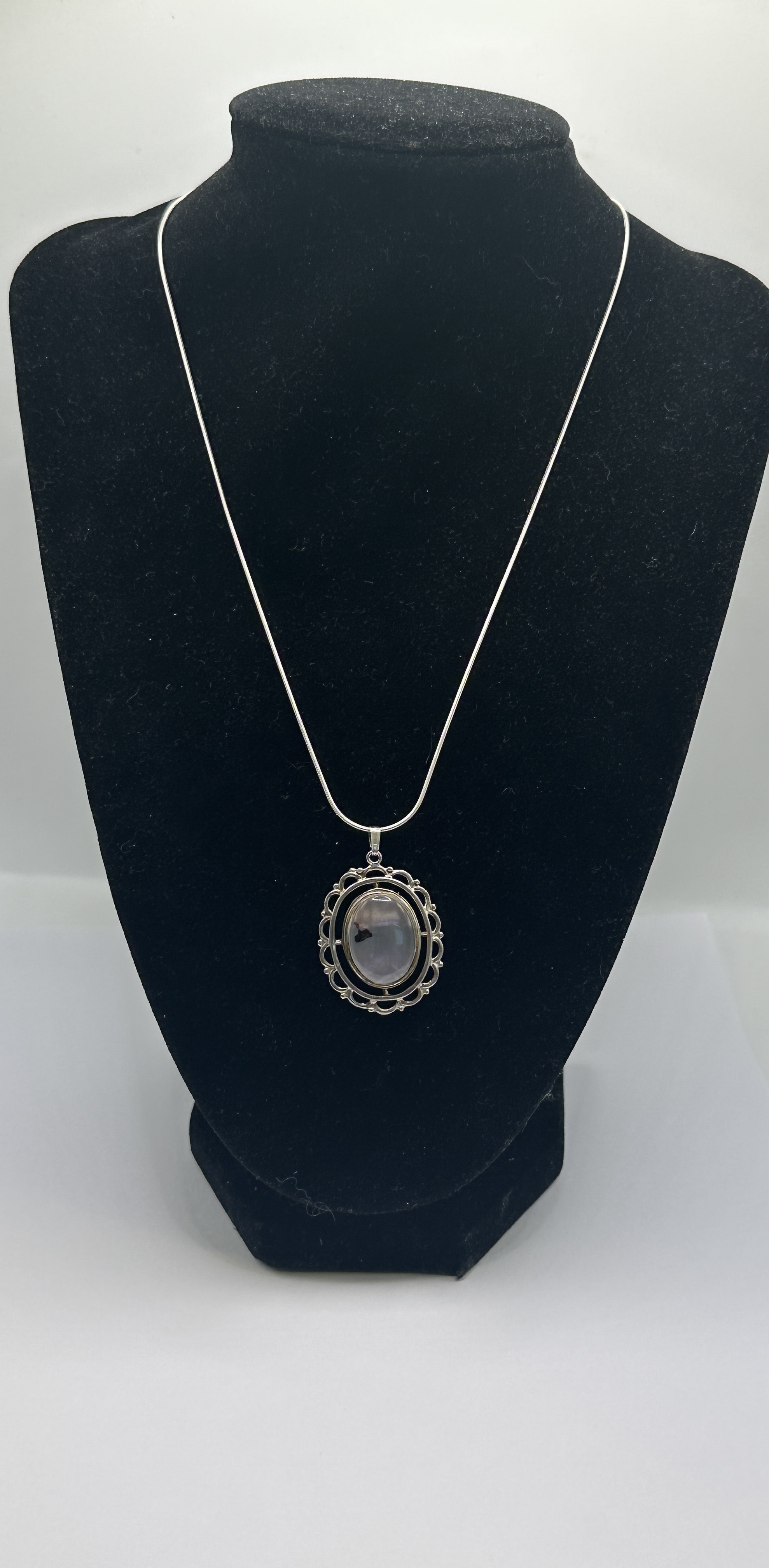 A 925 Silver and Blue John Fluorite Pendant Necklace