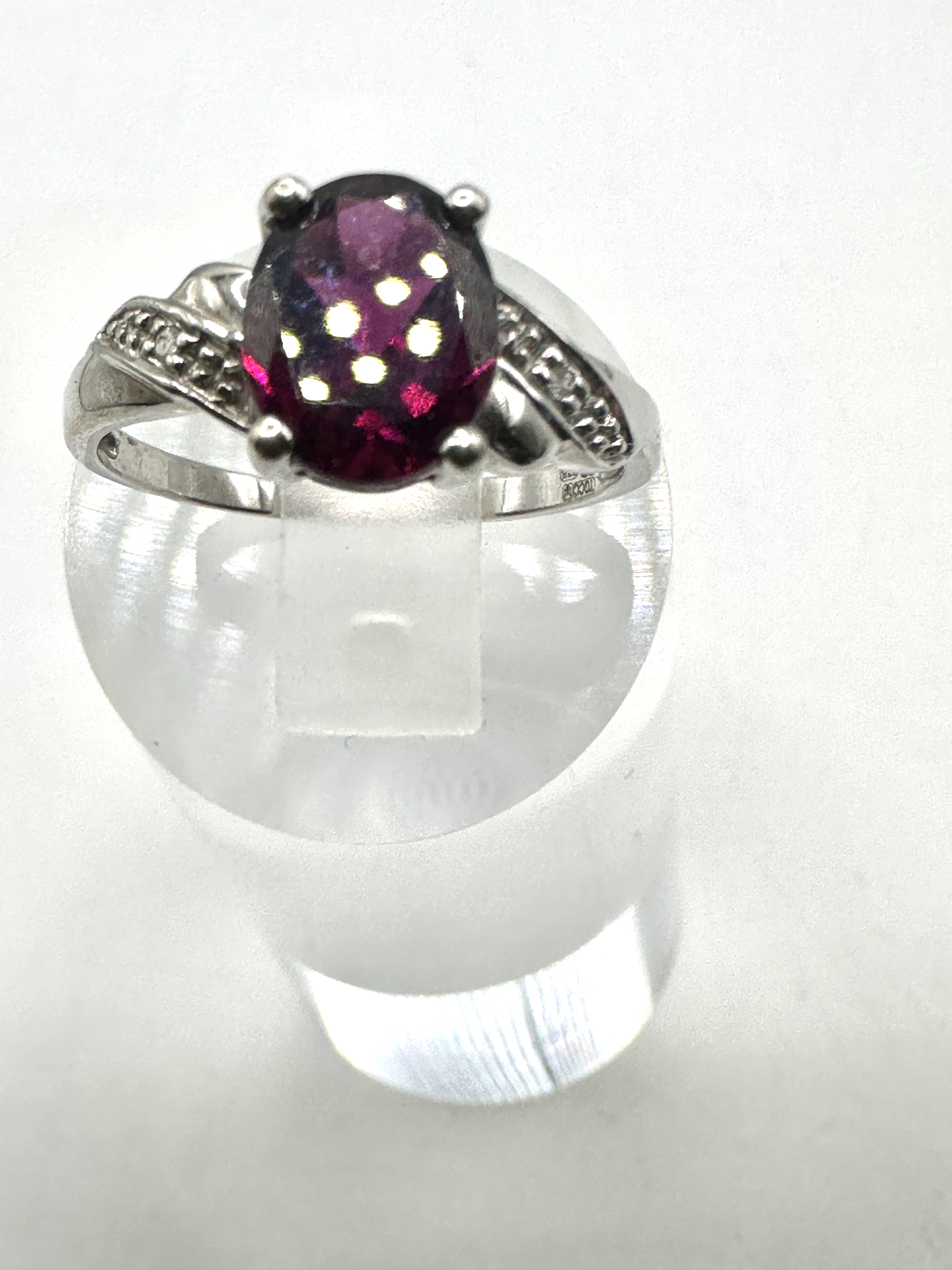 9 Carat White Gold Rhodolite Garnet and Diamond Accent Dress Ring