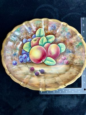 Baroness Staffordshire Hand Painted China Oval Fruit Platter Signed A. Mellor. This oval ceramic 