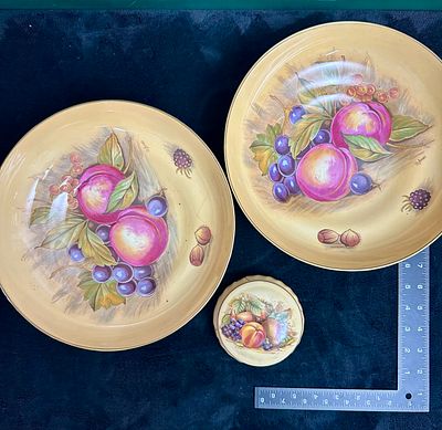A Trio of Aynsley Orchard Gold Hand Painted Porcelain Items Signed D. Jones. This lot comprises 