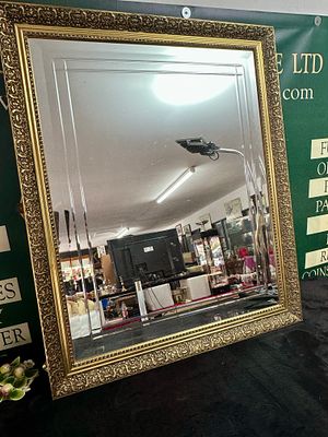 Large Gilt-Framed Rococo Style Bevelled Wall Mirror. A large rectangular wall mirror in the 