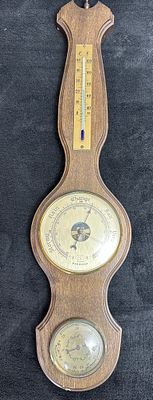 Barostar Wood-Cased Banjo Weather Station incorporating Barometer Thermometer and Hygrometer. A 