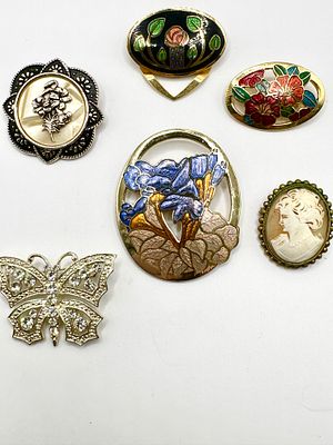 An Assortment of Vintage Costume Jewellery Brooches and Accessories including Enamel and Cameo 