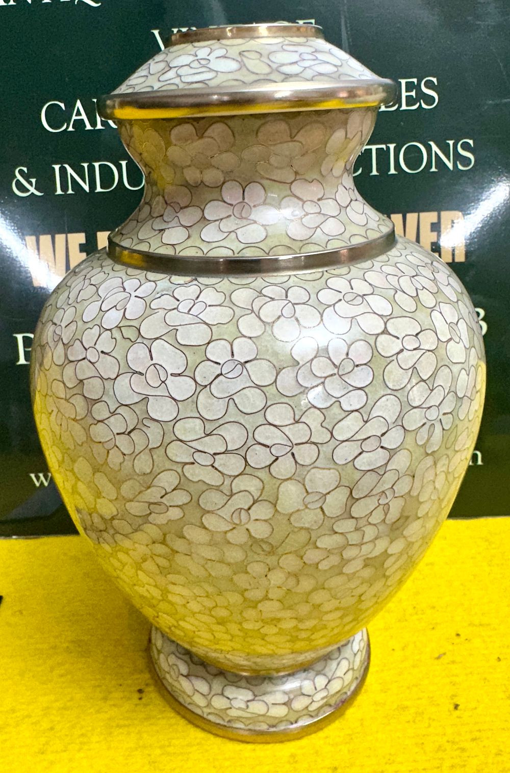 Lot 263: Chinese Cloisonne Essence Opal Cremation Urn and Cover