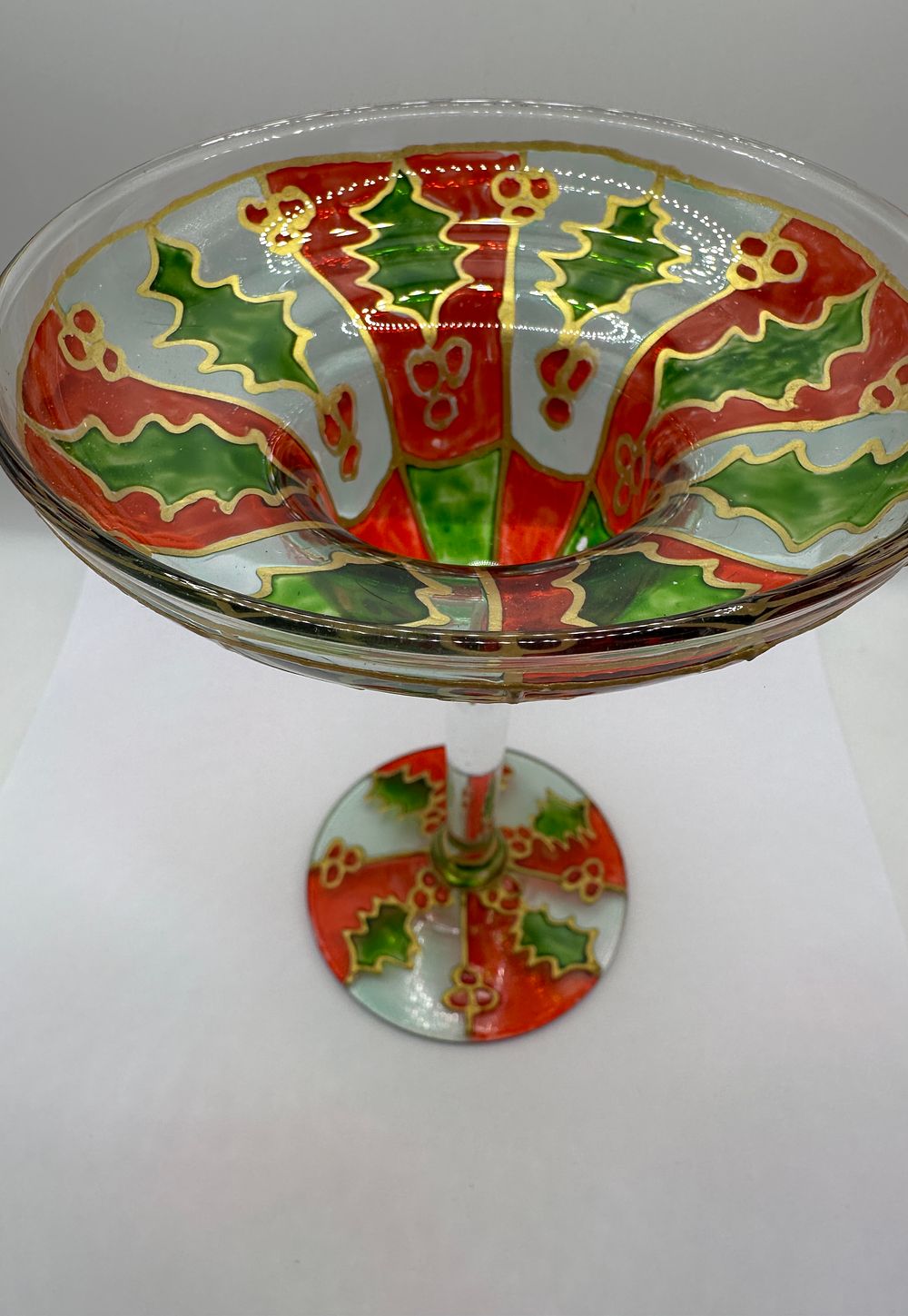 Lot 347: A Hand-Painted Christmas Themed Glass Margarita Vessel