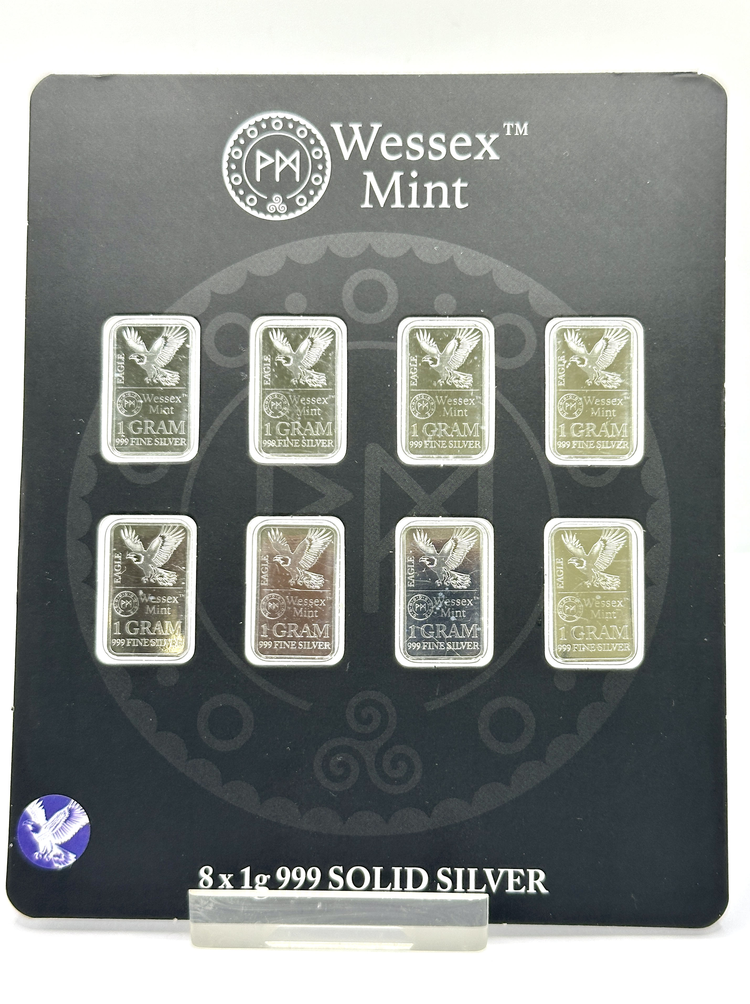 Eight Wessex Mint Eagle 1g Fine Silver Bullion Bars
