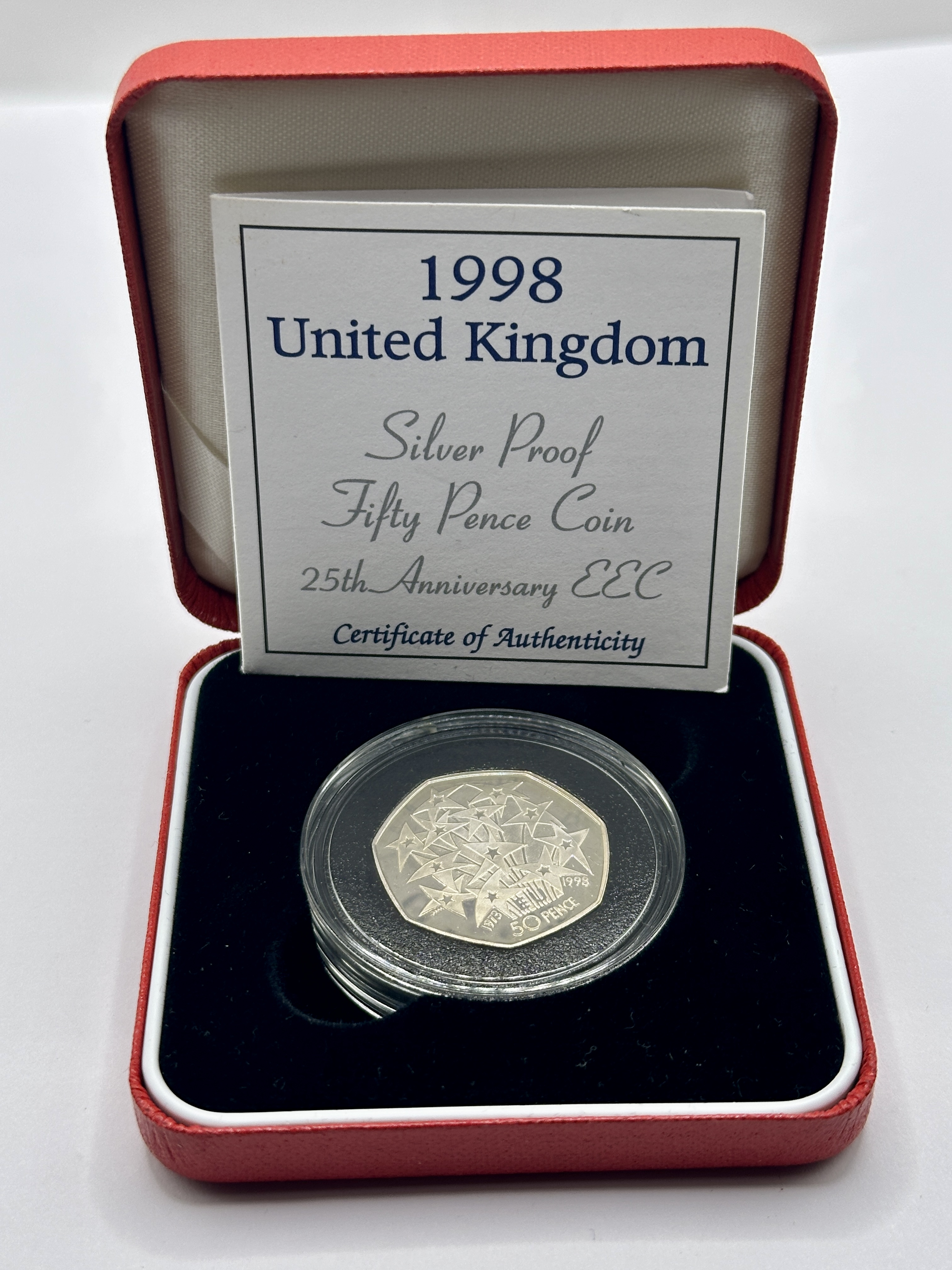 UK 1998 Silver Proof Fifty Pence Coin EEC 25th Anniversary