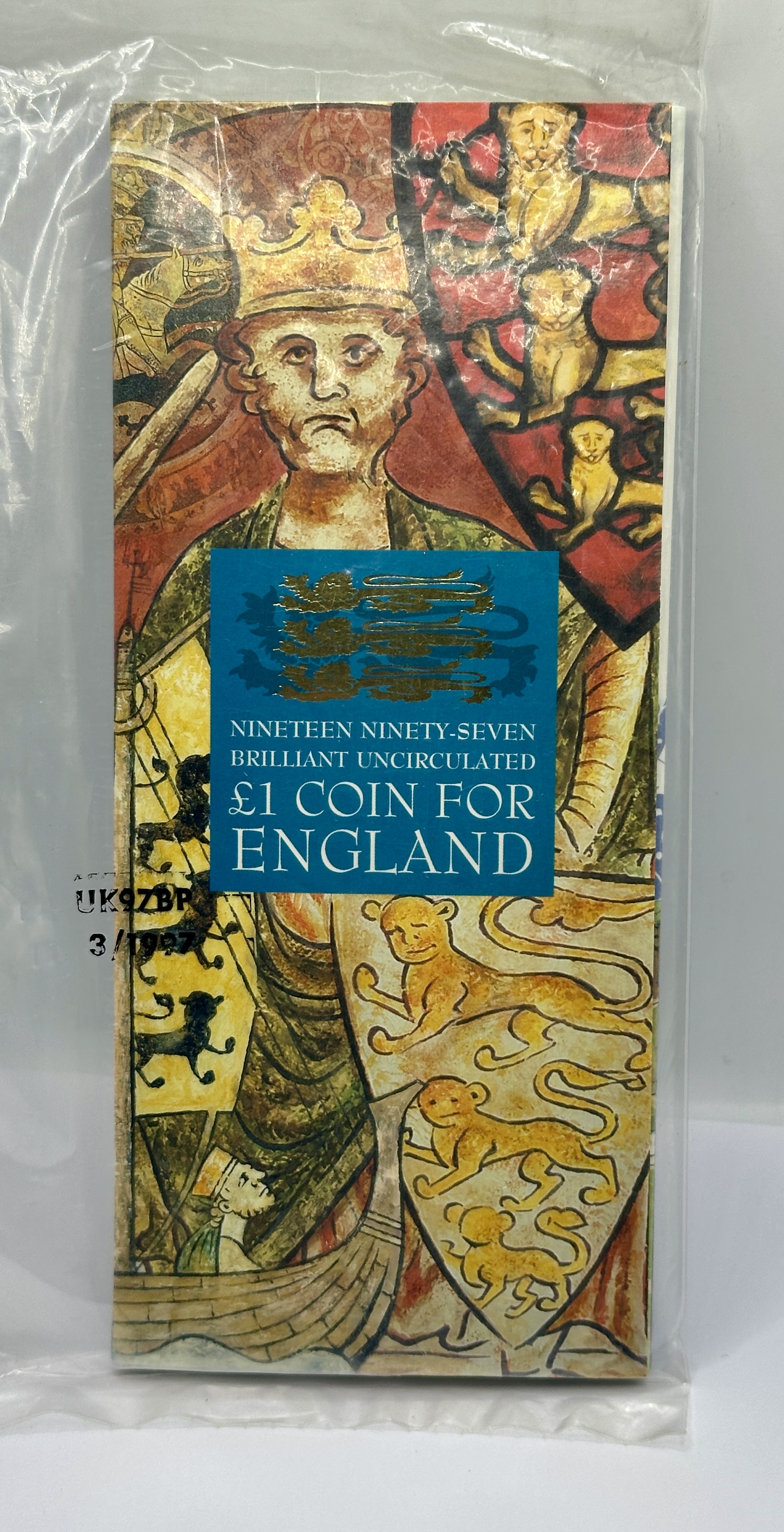 UK 1997 Royal Mint Brilliant Uncirculated £1 Coin England Three Lions