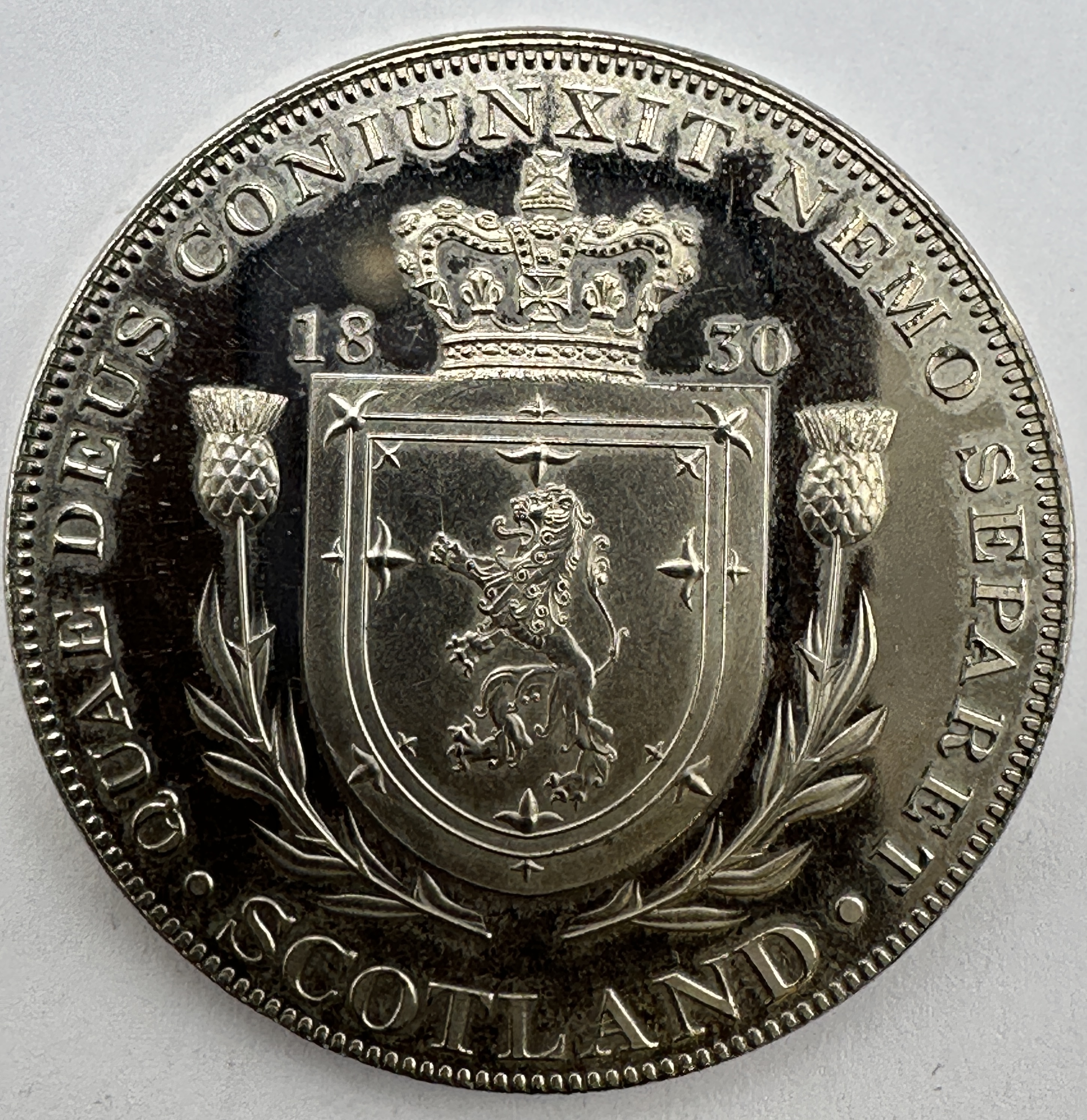 UK 1830 William IV Scotland Nickel Silver Proof Fantasy Crown