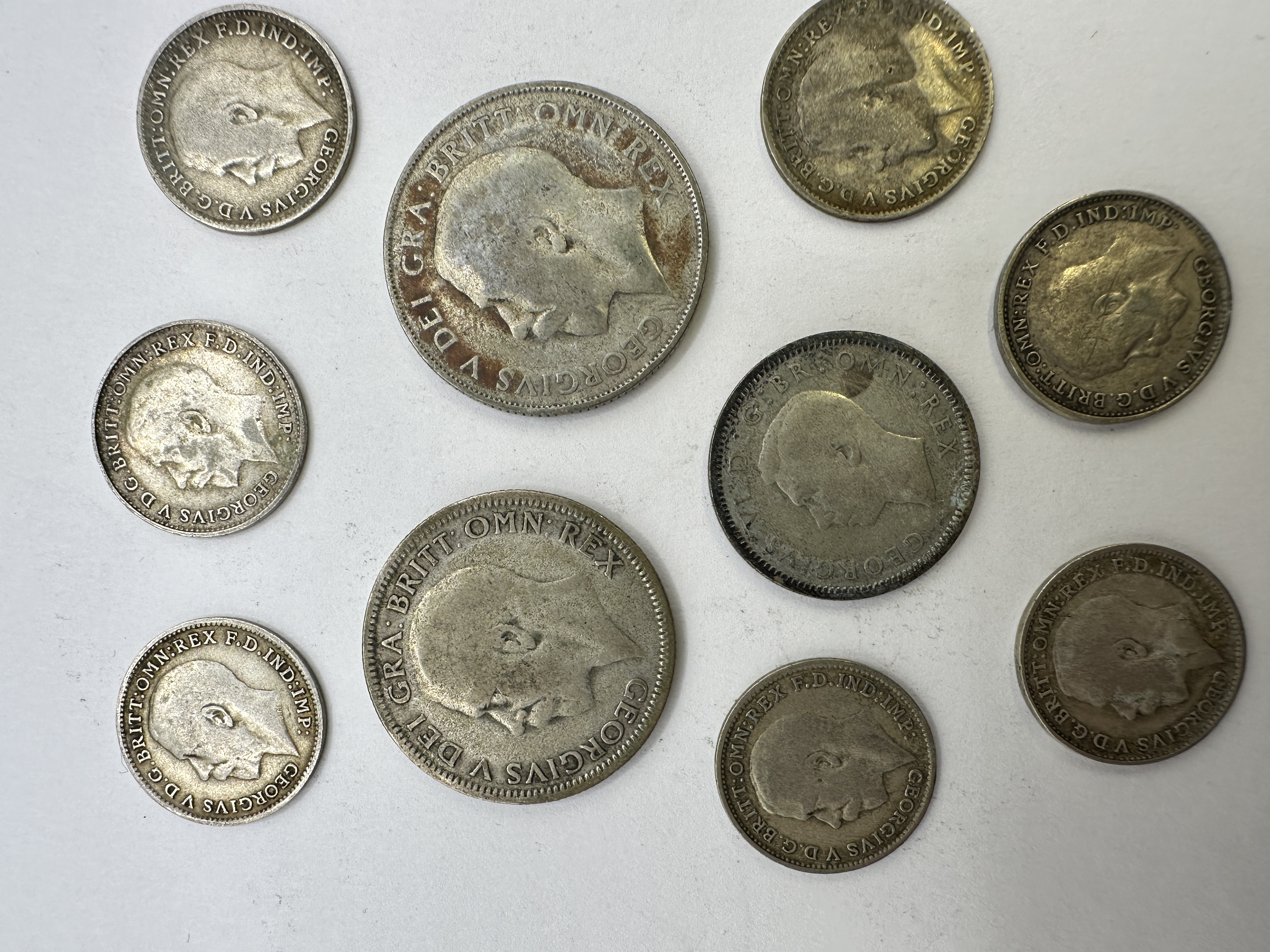 A Collection of Ten UK Silver Coins, George V and George VI