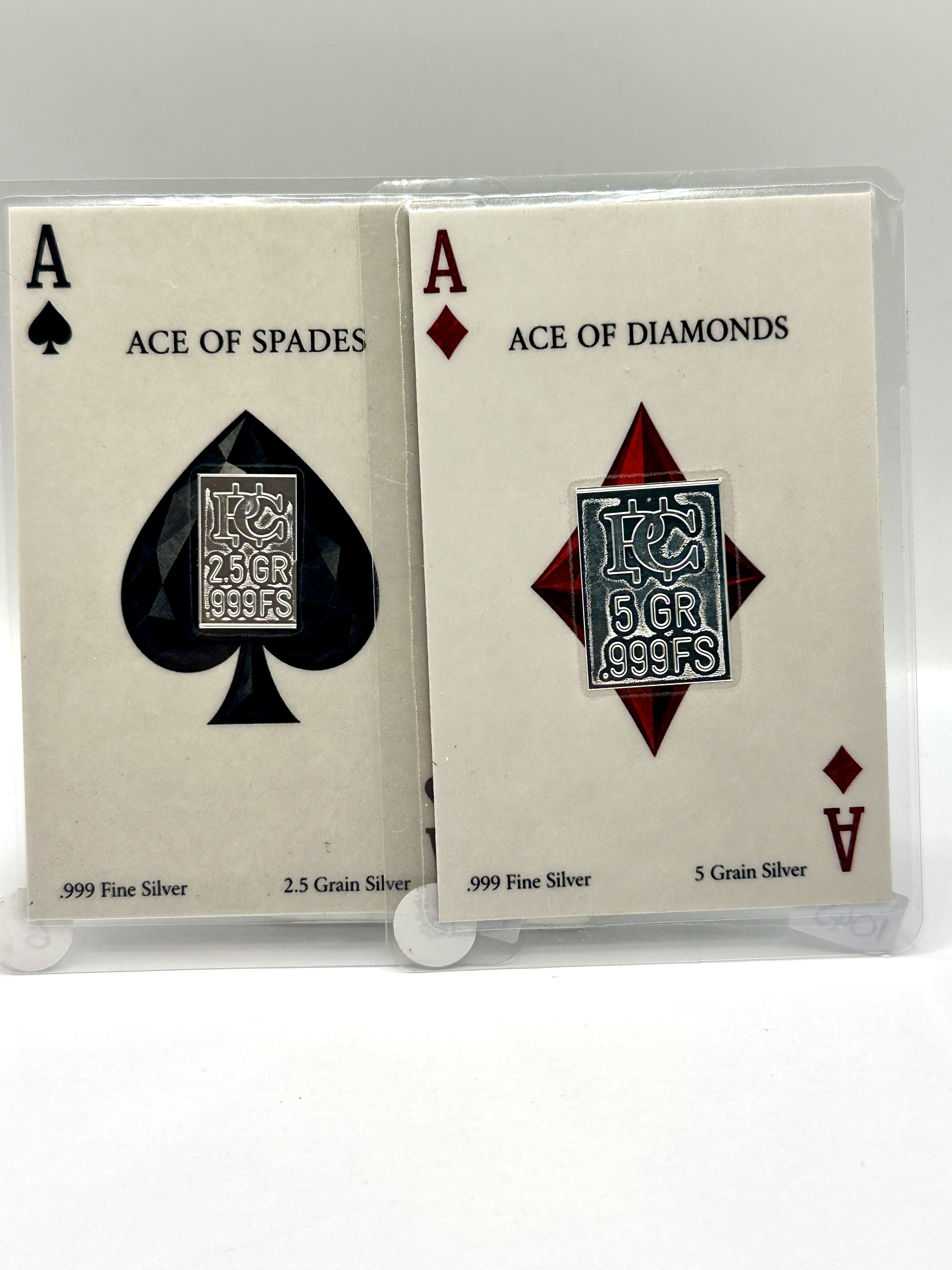 A Pair of .999 Fine Silver Bullion Bars Presented on Ace Playing Cards