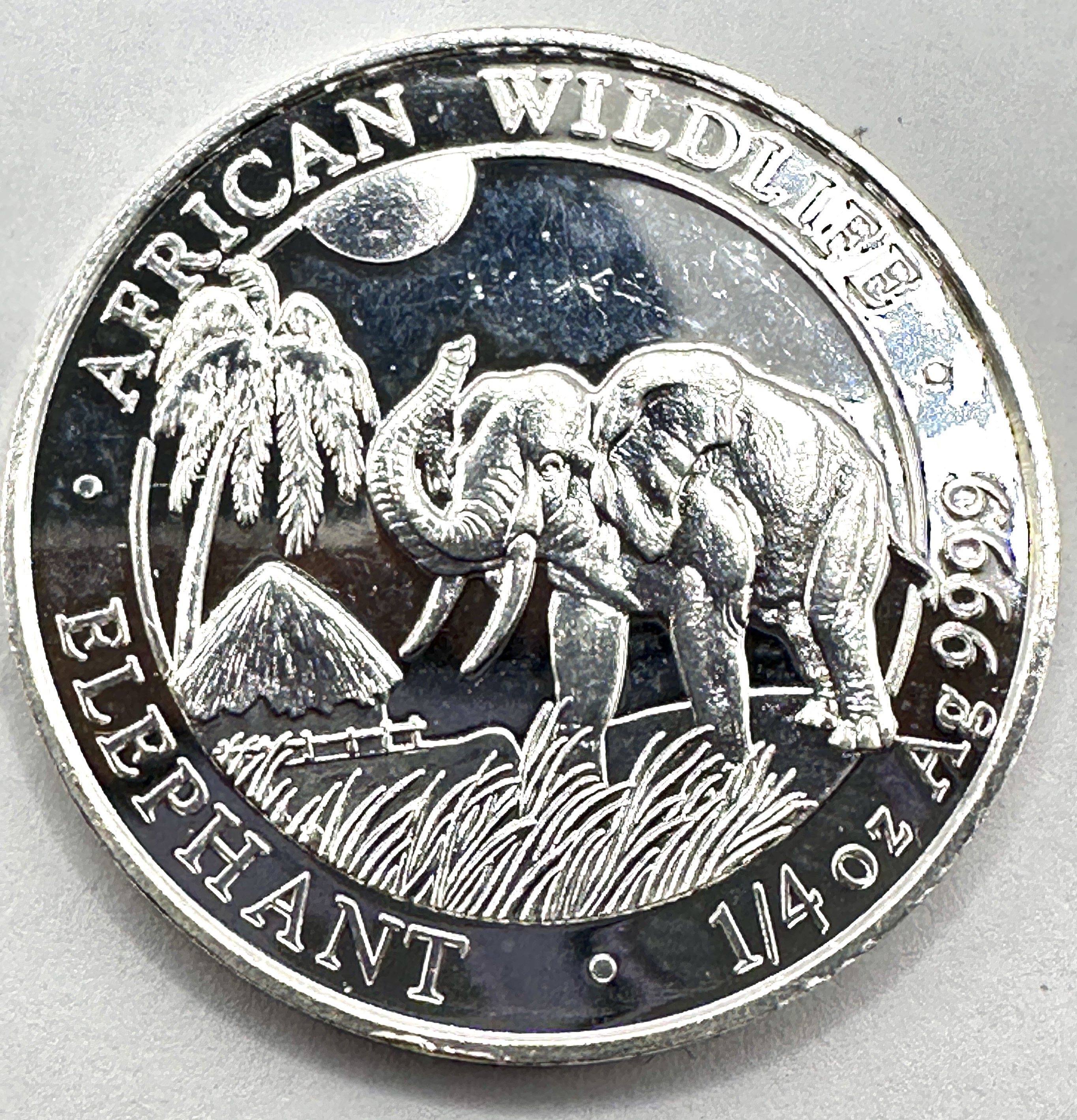 2017 Somali Republic African Wildlife Elephant 1/4 Troy Ounce .9999 Silver 25 Shillings Coin