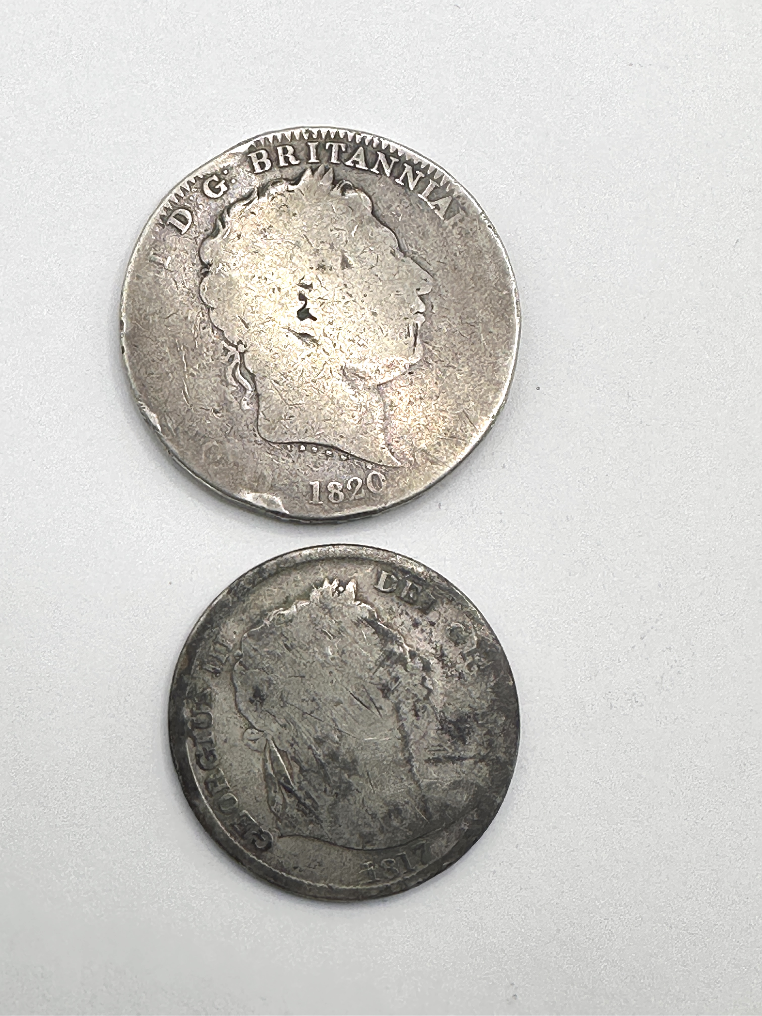 A Pair of UK George III Silver Coins, Crown 1820 and Half-Crown 1817