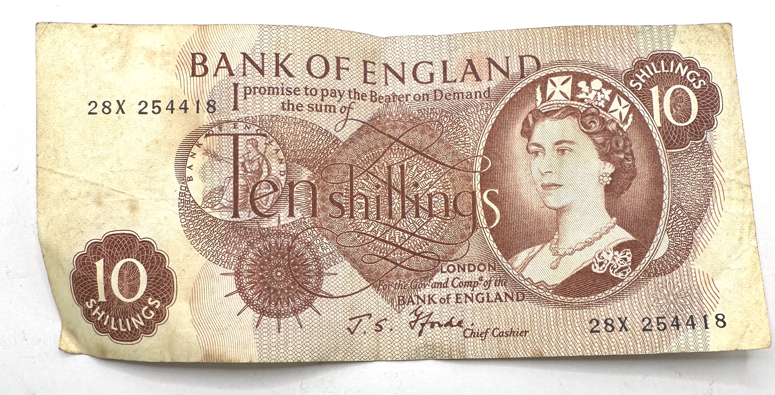UK Bank of England Ten Shilling Banknote Series C J.S. Fforde Signature