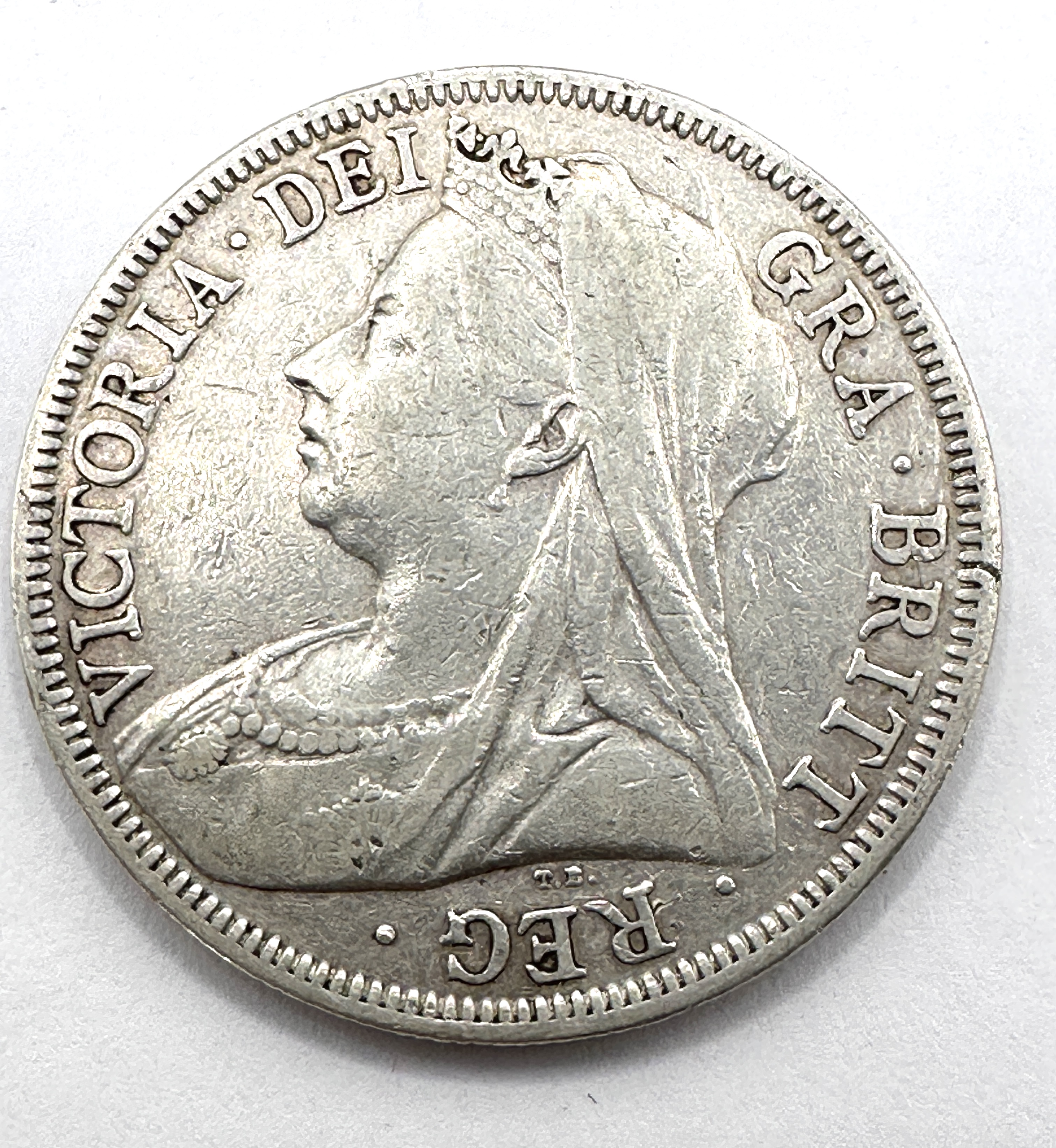 UK 1901 Queen Victoria Veiled Head Sterling Silver Half Crown
