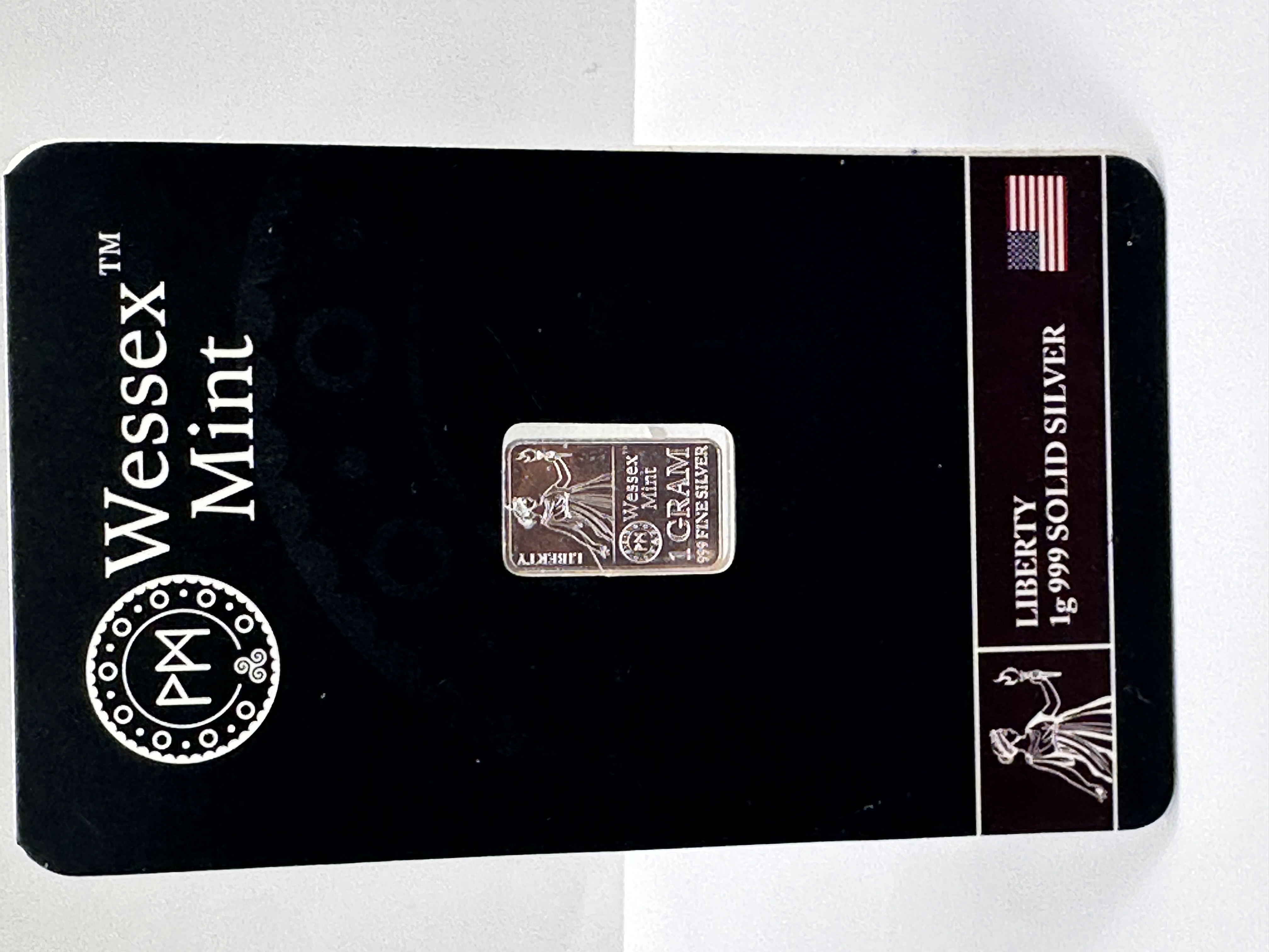 Wessex Mint 1g .999 Fine Silver Liberty Bullion Bar in Assay Card