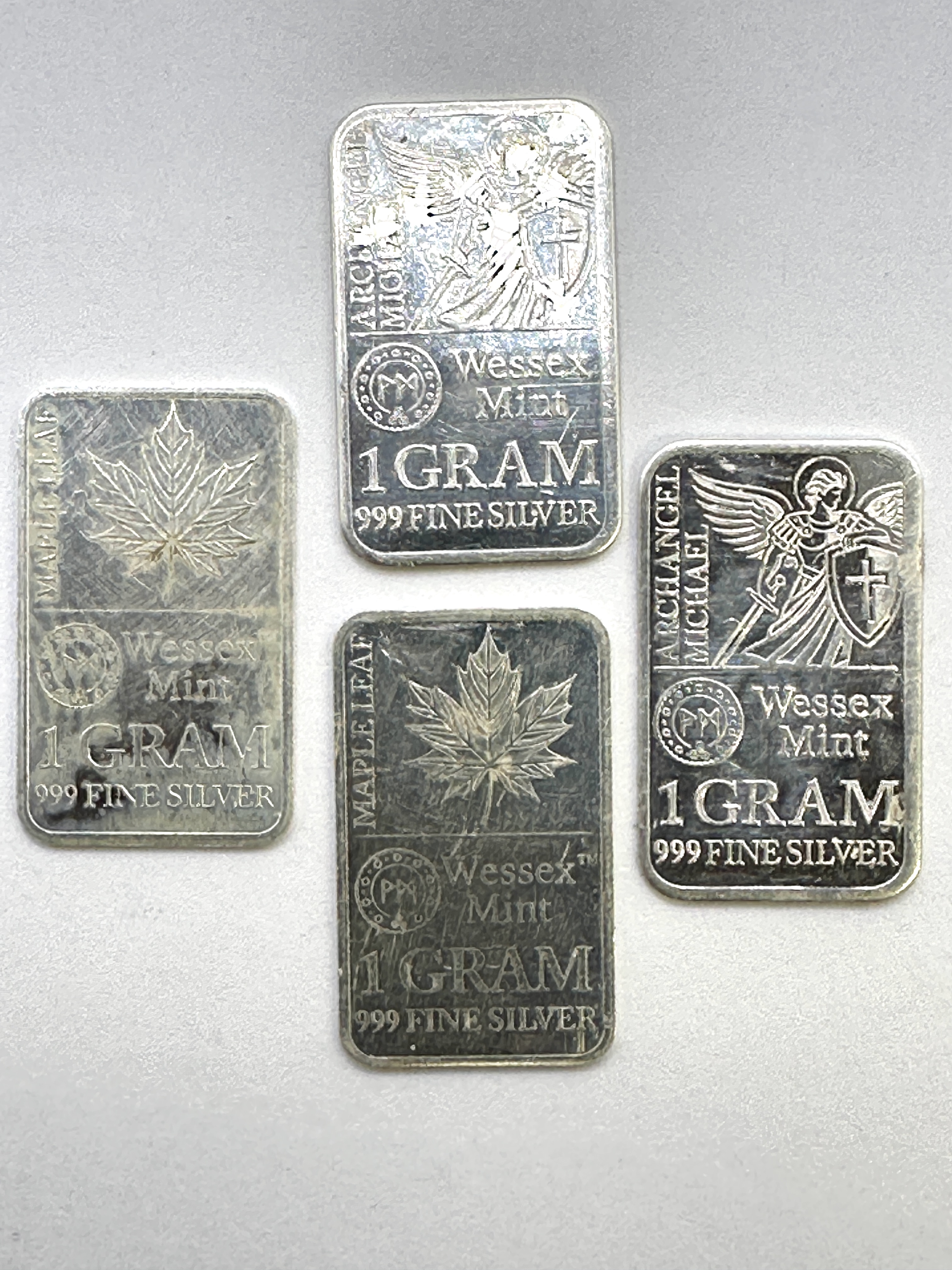 A Collection of Wessex Mint 1 Gram .999 Fine Silver Bullion Bars