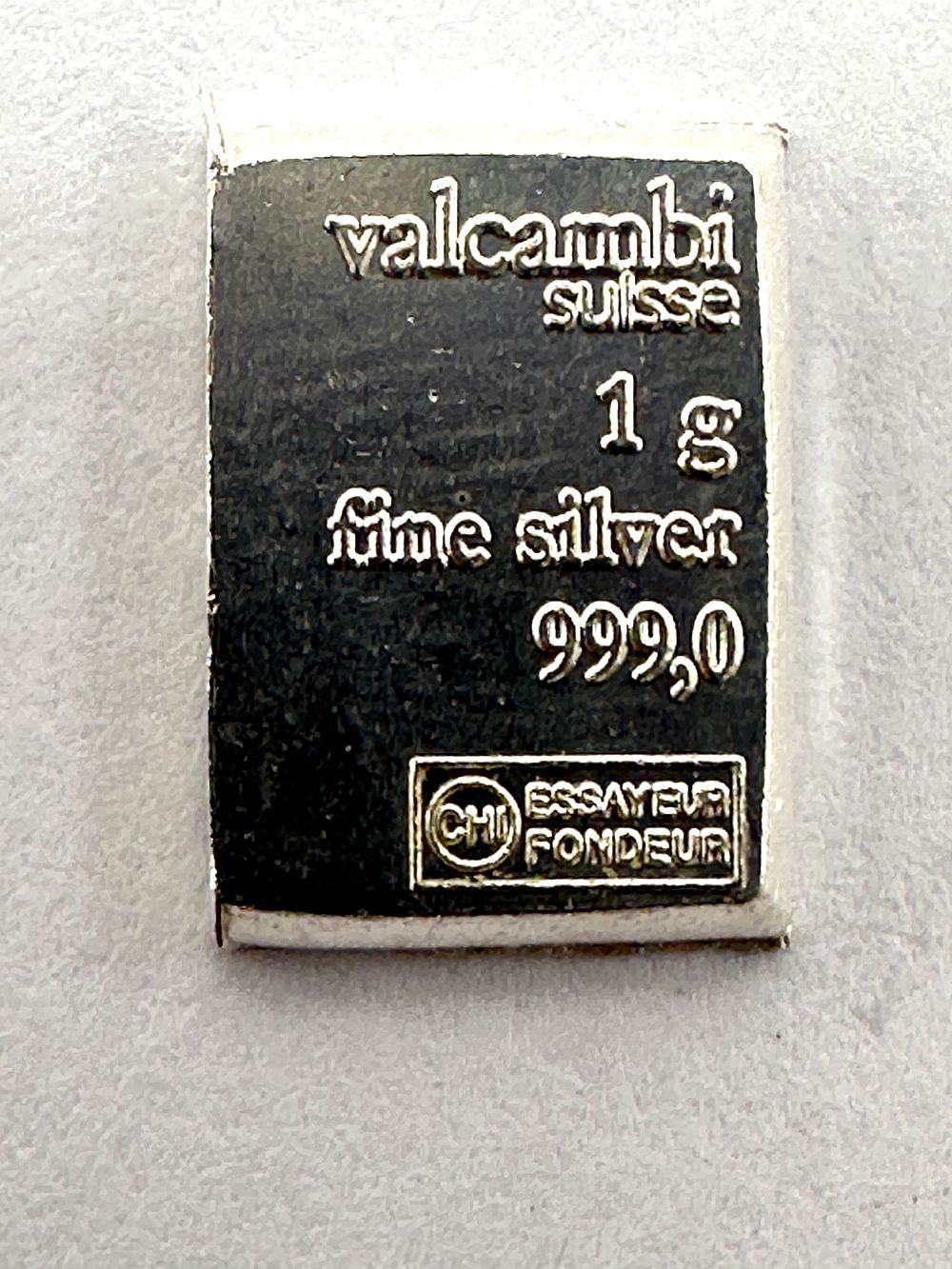 Lot 199: Valcambi Suisse 1 Gram Fine Silver Bullion Bar