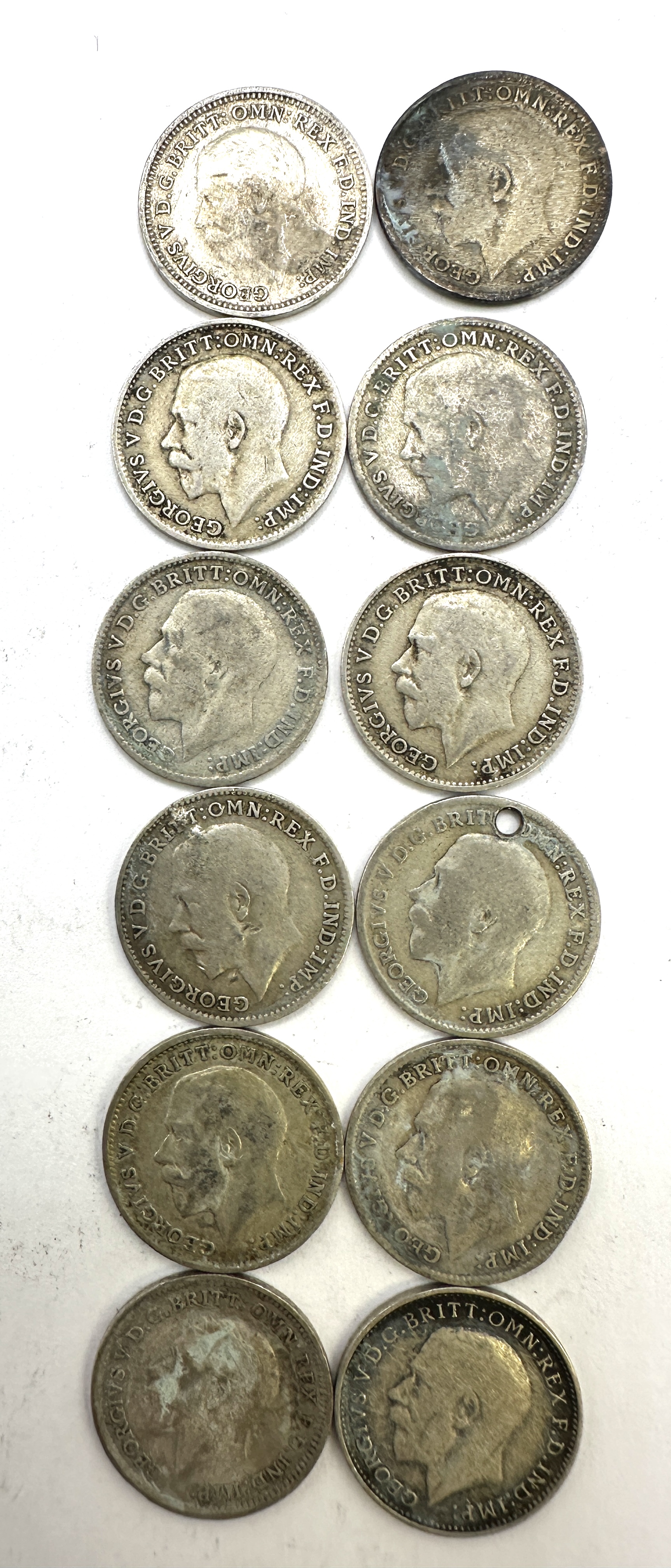 A Collection of UK George V Silver Threepence Coins