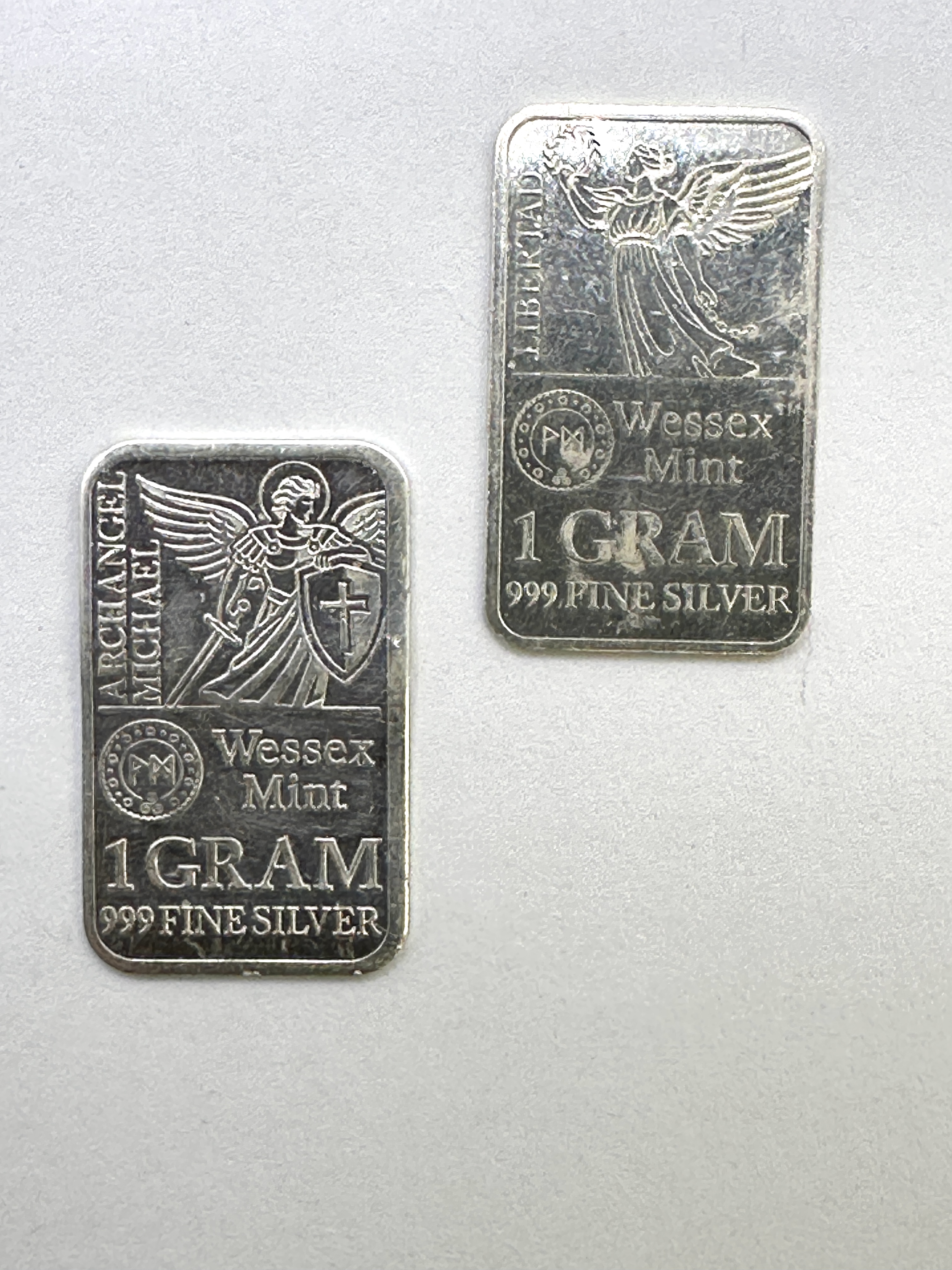 A Pair of Wessex Mint 1 Gram 999 Fine Silver Bullion Bars