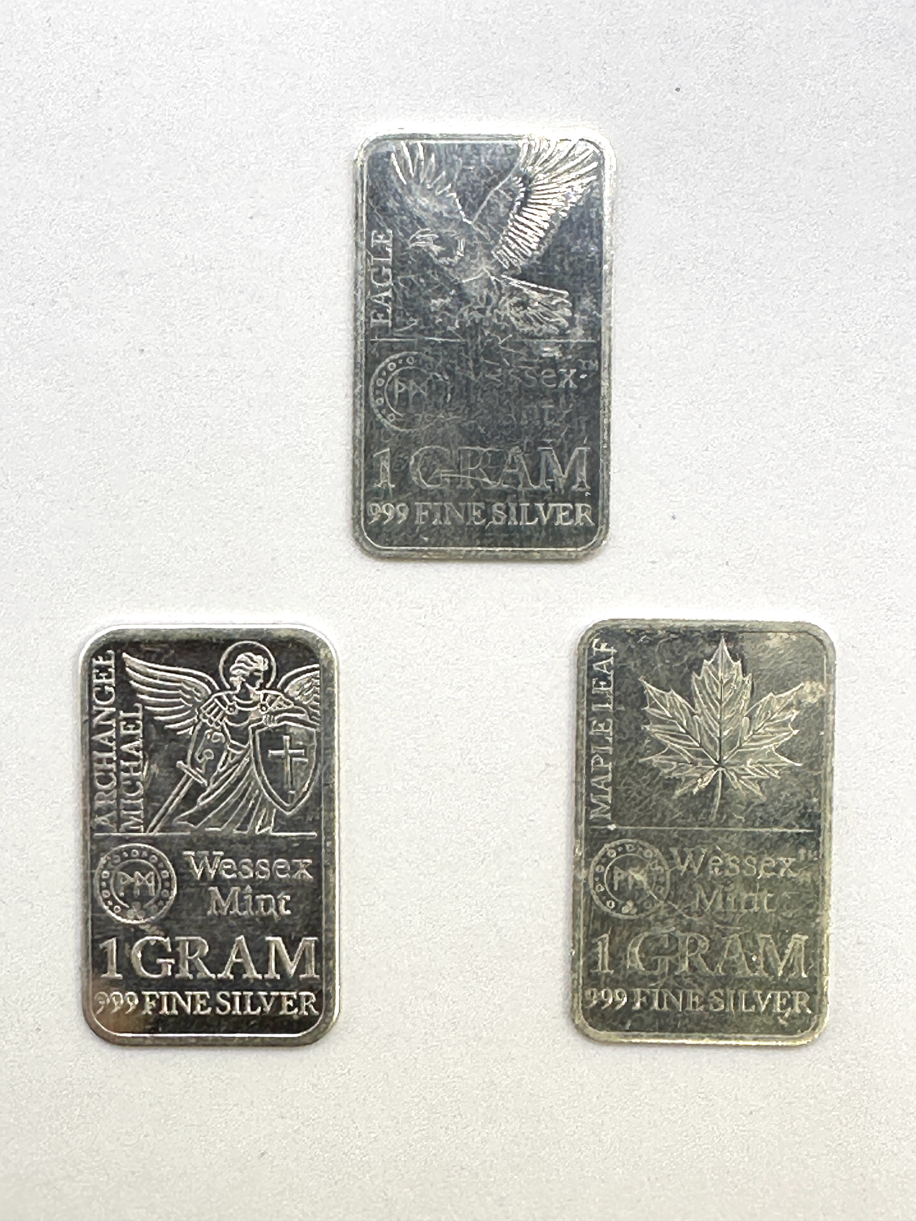 Three Wessex Mint One Gram Silver Bullion Bars
