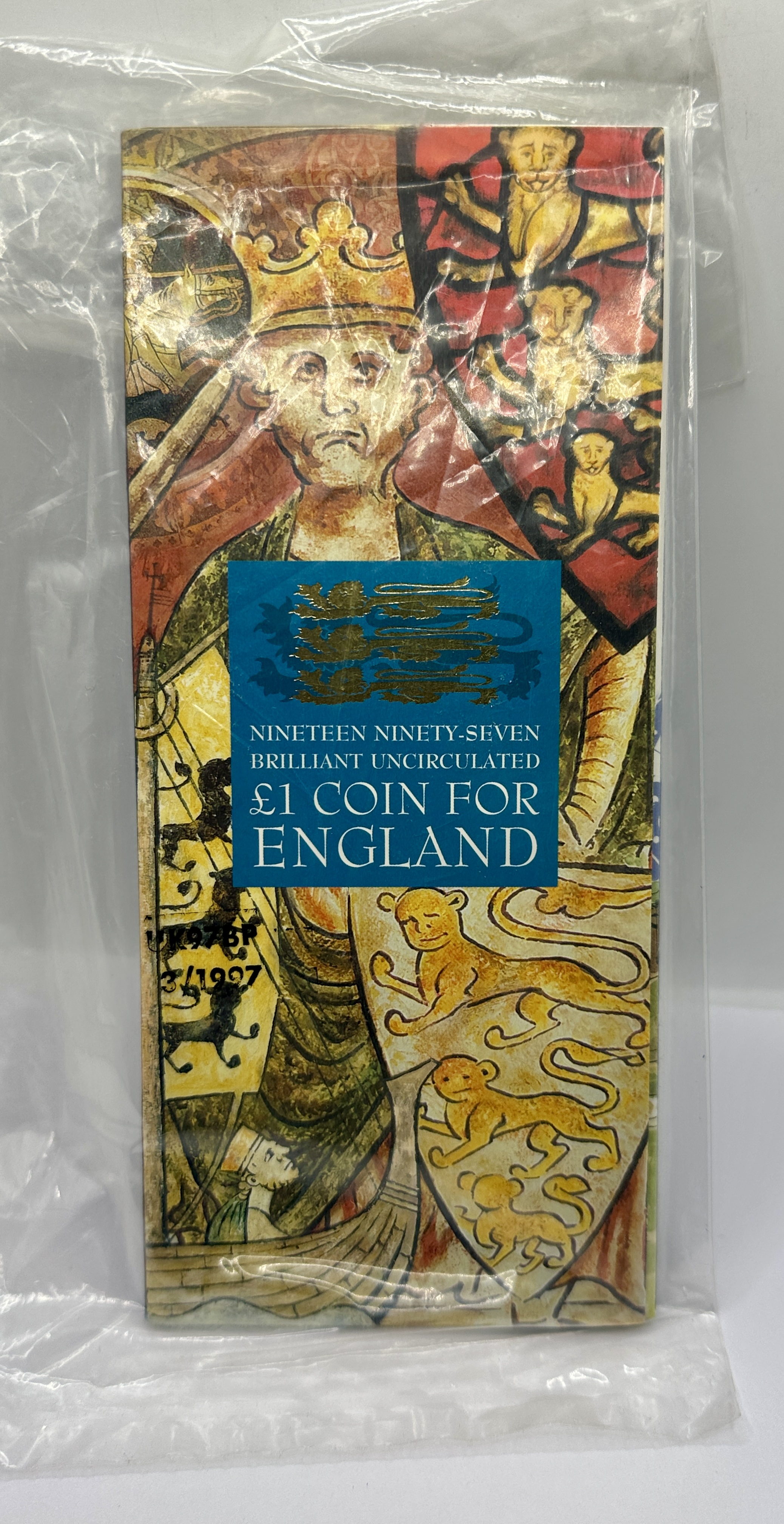 UK 1997 Royal Mint England Three Lions Brilliant Uncirculated £1 Coin in Presentation Folder