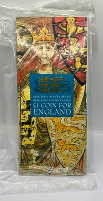 UK 1997 Royal Mint England Three Lions Brilliant Uncirculated &pound;1 Coin in Presentation Folder. A 