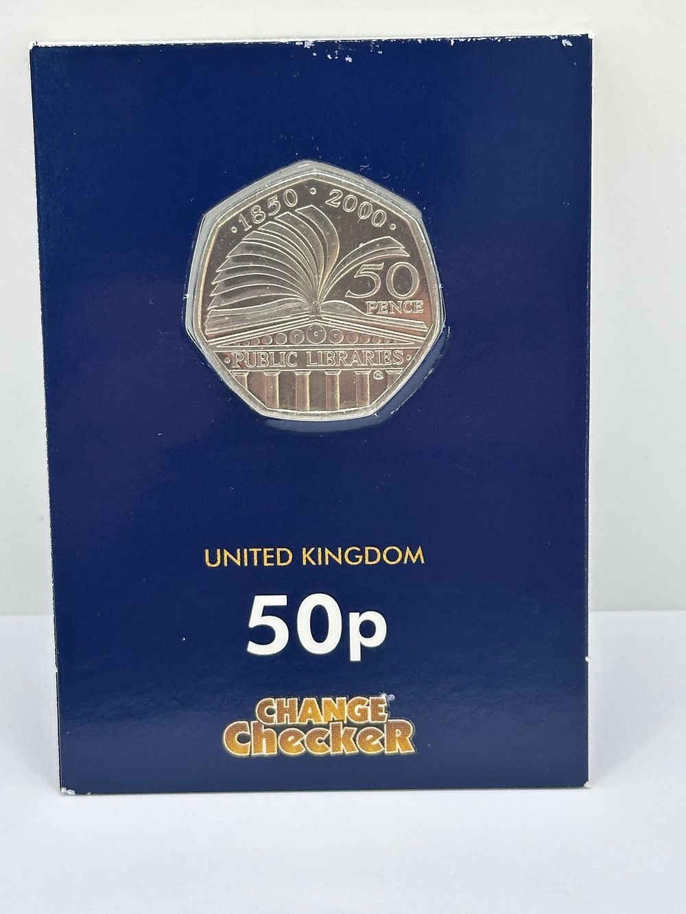 Lot 321: UK 2000 Public Libraries 150th Anniversary 50 Pence Commemorative Coin in Change Checker Card