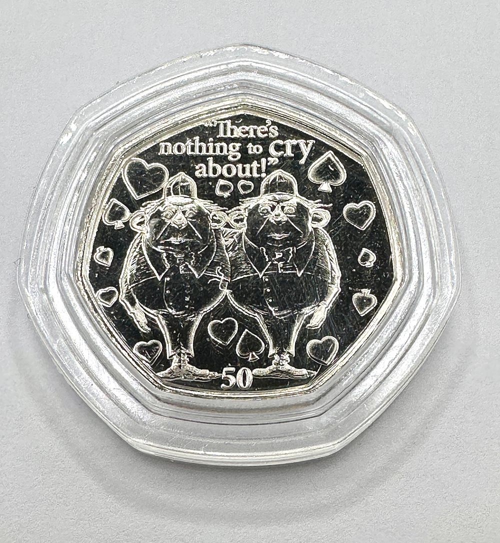 Lot 325: Isle of Man 2021 Alice Through the Looking Glass Tweedledee and Tweedledum 50 Pence Coin