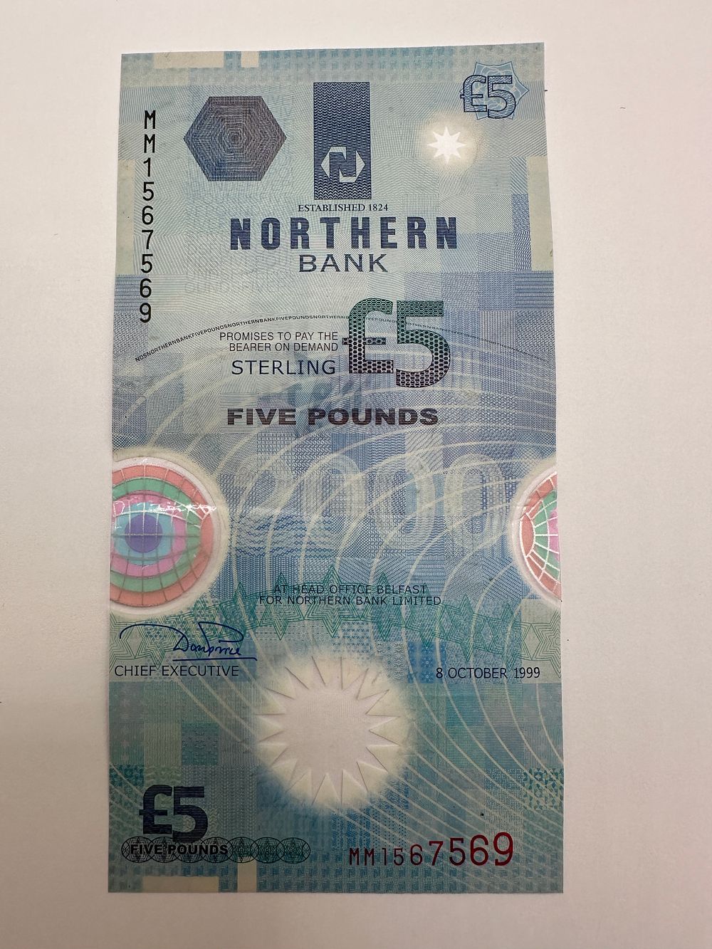 Lot 331: UK Northern Bank Northern Ireland 5 Pounds Sterling Millennium Polymer Banknote