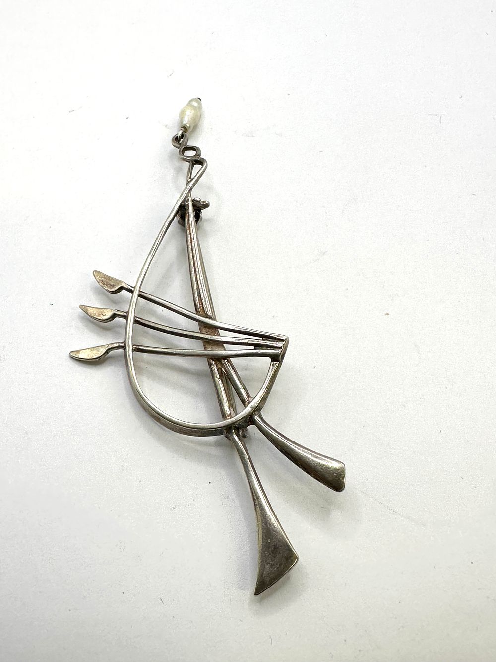 Lot 333: Modernist 925 Silver and Baroque Pearl Nautical Brooch