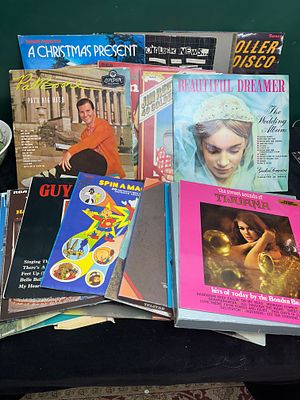A Collection of Vinyl LP Records including Easy Listening, Pop, and Novelty Compilations. This 