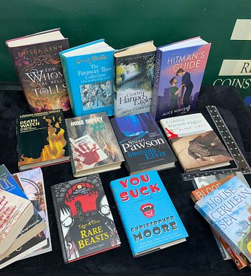 A Collection of Books, including works by Enid Blyton, TJ Klune, and Cynthia Harrod-Eagles (DJ). 