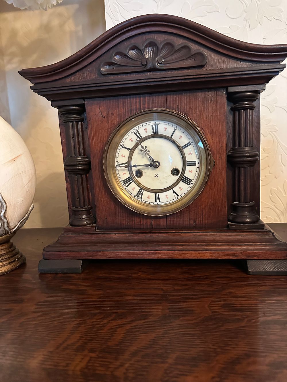 Lot 243: Junghans Architectural Dark Stained Wooden Mantel Clock