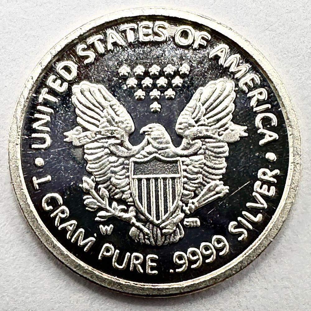Lot 255: 2000 1 Gram .9999 Fine Silver Fractional Round Walking Liberty Design