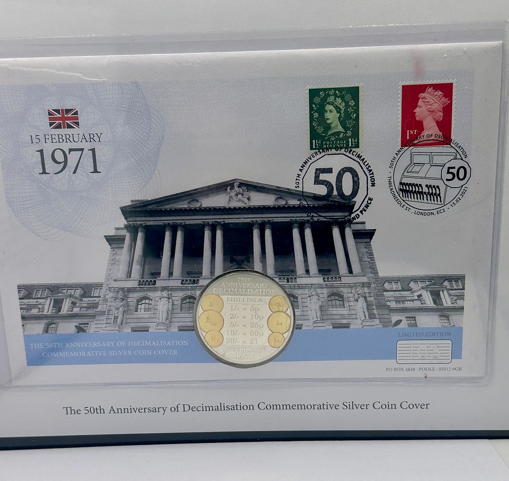 Lot 264: UK 2021 50th Anniversary of Decimalisation Silver Proof £5 Coin Cover