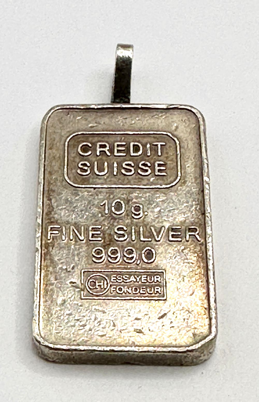 Lot 238: Credit Suisse 10g Fine Silver Bullion Bar Pendant