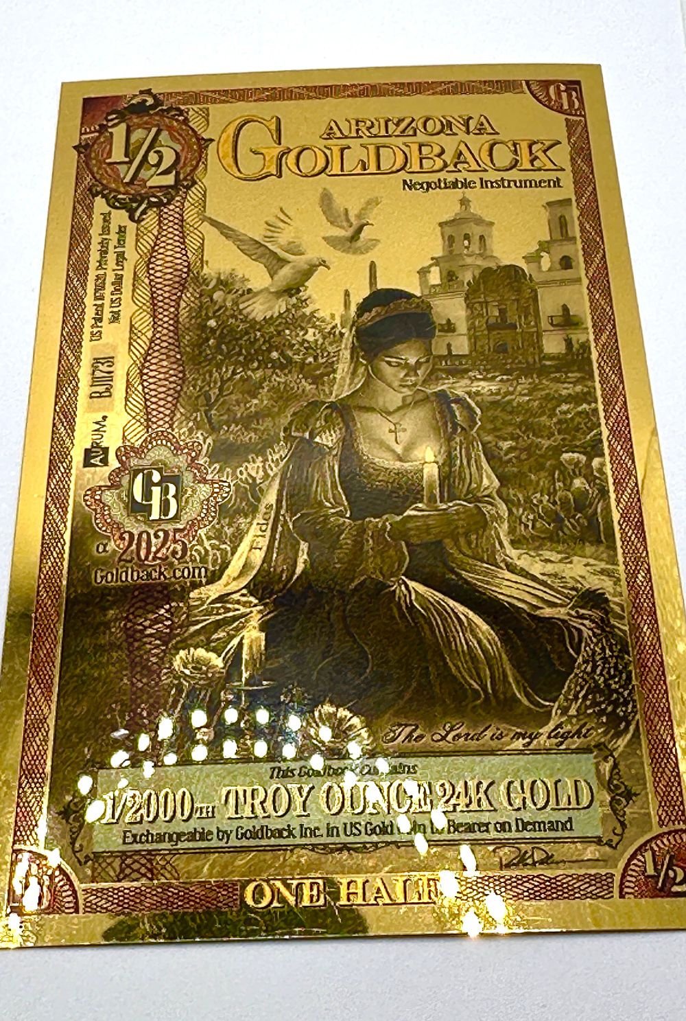 Lot 348: 2025 Arizona One Half Goldback 24 Carat Gold Foil Note