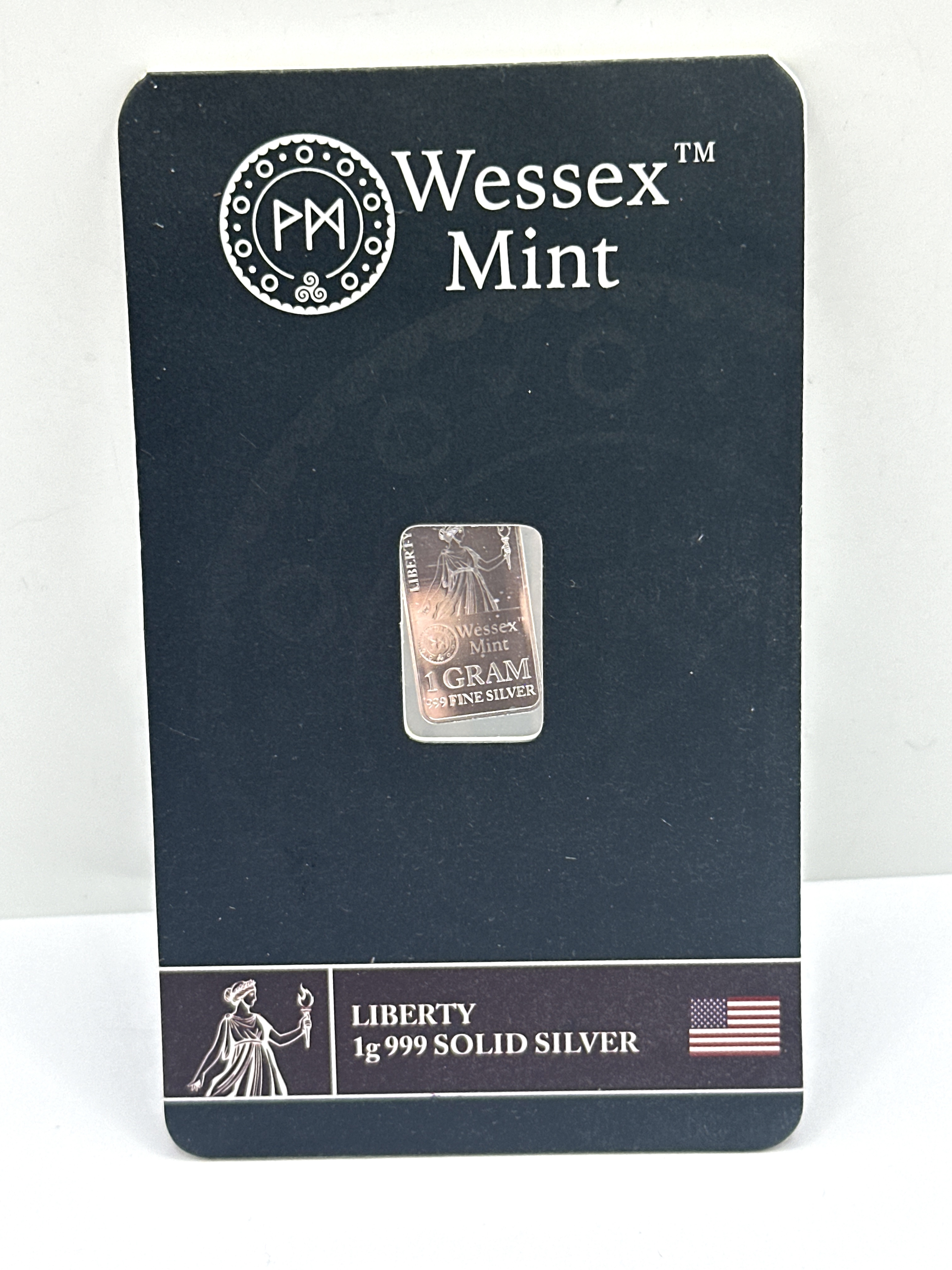 Wessex Mint 1 Gram .999 Fine Silver Liberty Bar in Assay Card