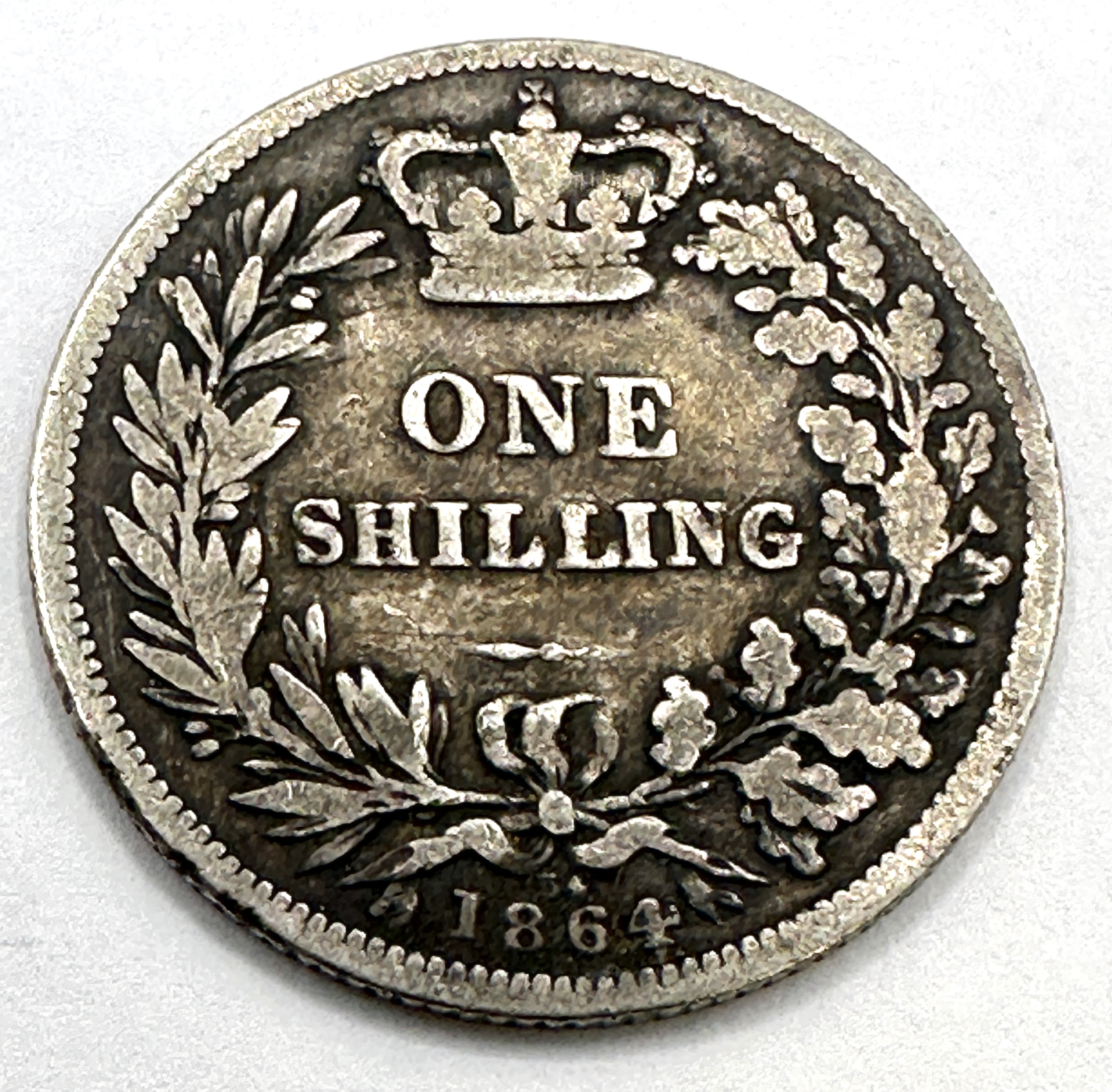 1864 UK Victoria Silver Shilling, Die Number 14