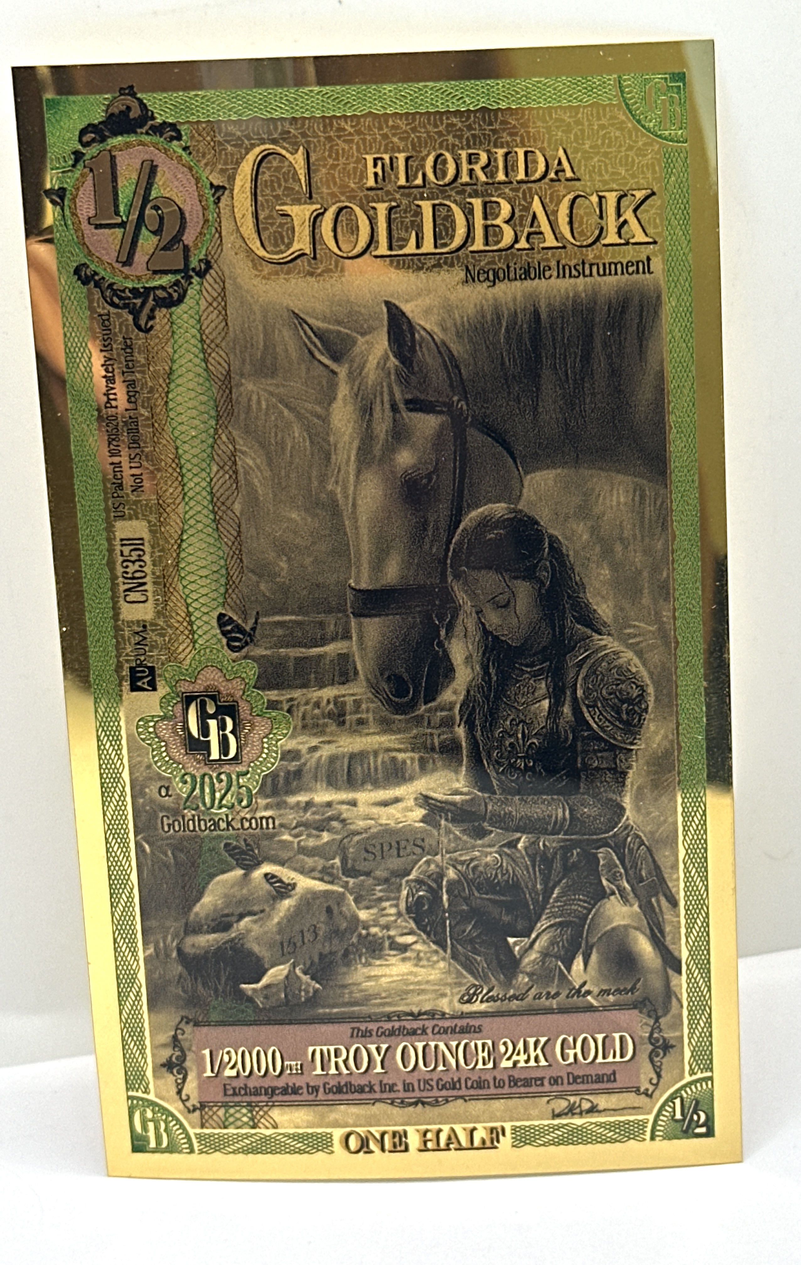 2025 Florida 1/2 Goldback 24 Carat Gold Bullion Note