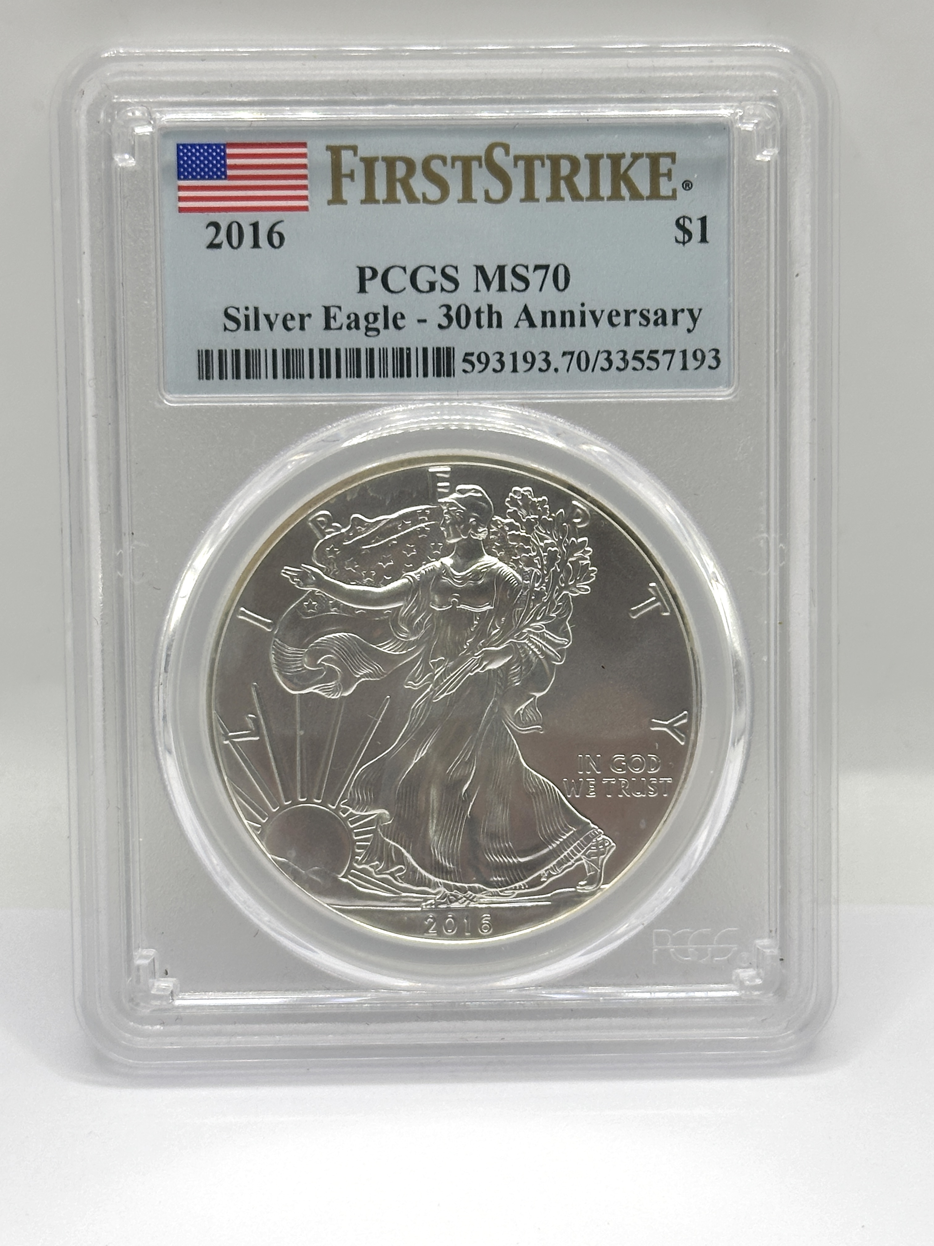 2016 US $1 American Silver Eagle PCGS MS70 First Strike 30th Anniversary